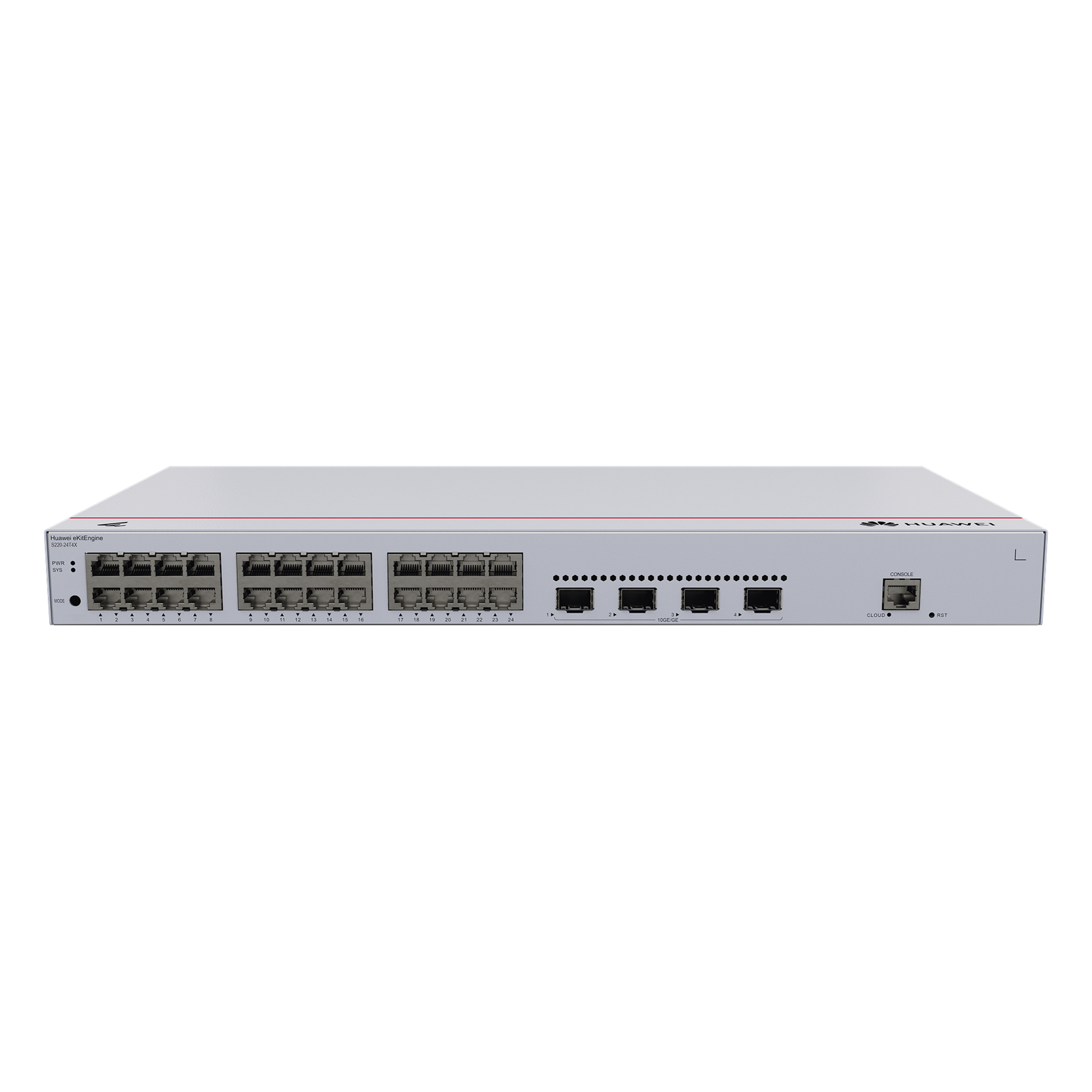 Switch Administrable Capa 2 / 24 Puertos Gigabit / 4 Uplink 10GE SFP+ / Capacidad 128 Gbps / Diseño 1U Rack — HUAWEI · SKU S220-24T4X
