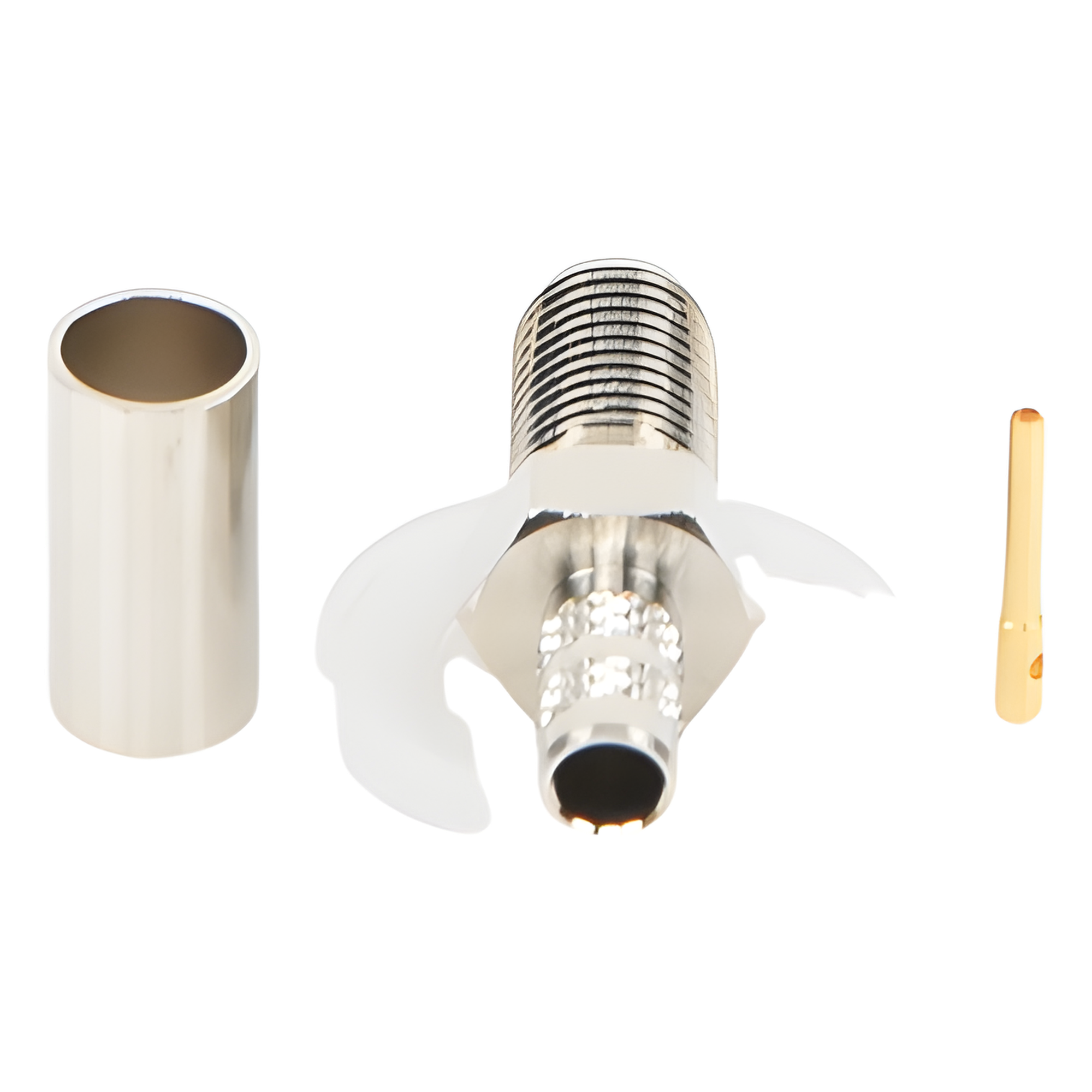 Conector Coaxial SMA Hembra / Anillo Plegable / Para Cable RG-58/U / Cuerpo Bronce Niquelado / Contacto Oro / Aislante Teflón