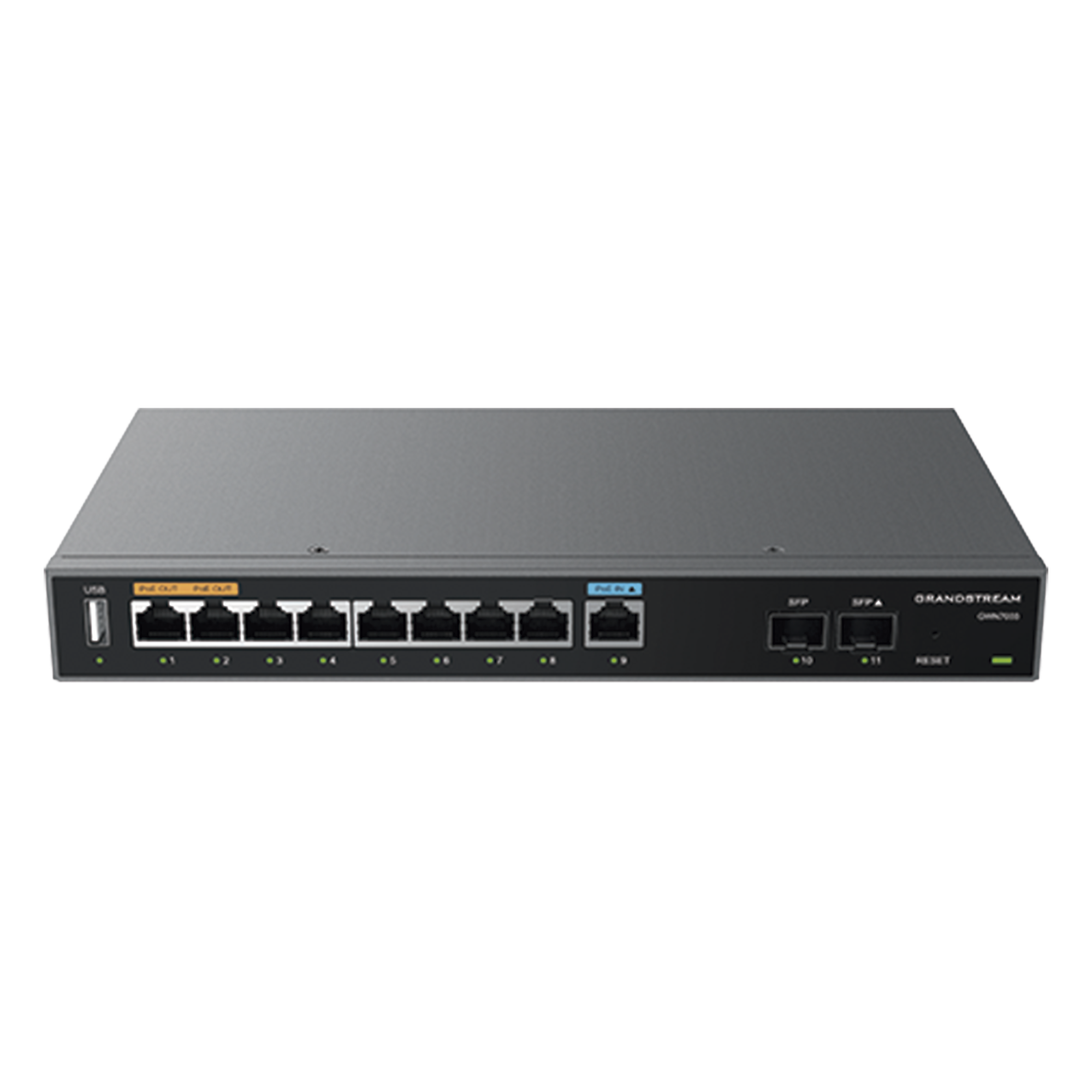 Router Gigabit VPN / Balanceador de cargas / 60,000 sesiones NAT / 9 puertos RJ45 Gigabit + 2 puertos SFP / PoE entrada y salida / Compatible con GWN Cloud