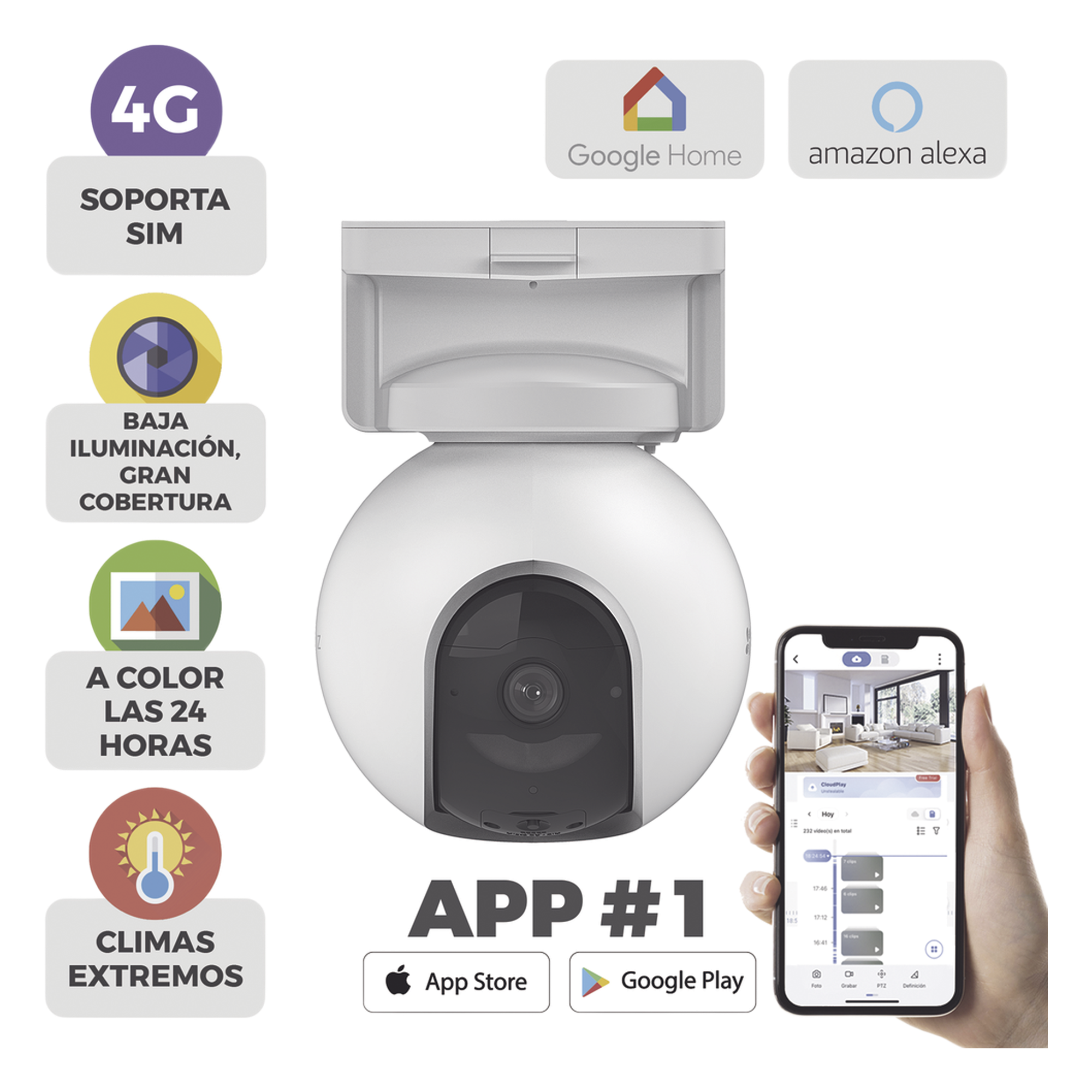 Cámara IP 4G / 3 Megapixel / Batería 10400 mAh / Visión Nocturna Color 15 m (49.2 ft) / Audio 100 dB / Exterior — EZVIZ · SKU CS-EB8/4G