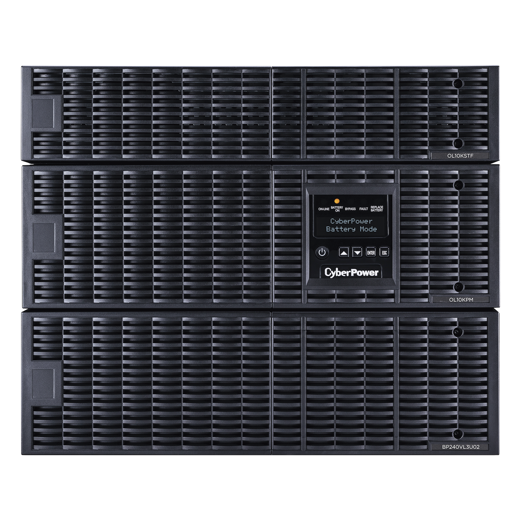 UPS Online Doble Conversión / 10000 VA / 10000 W / Entrada 200-240 Vac / Salida 120-240 Vac / 9 Tomas NEMA / Torre o Rack 8 UR / Baterías Hot-Swap — CYBERPOWER · SKU OL10KRTF