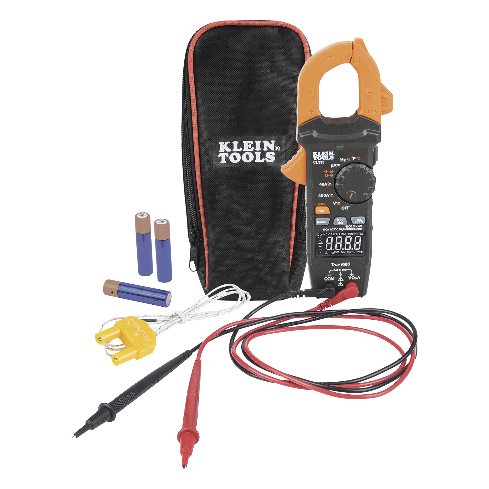 Amperímetro Digital de Gancho / TRMS / 400 A CA/CD / Voltímetro Sin Contacto / LCD Alto Contraste / Apagado Automático 10 min — KLEIN TOOLS · SKU CL-390
