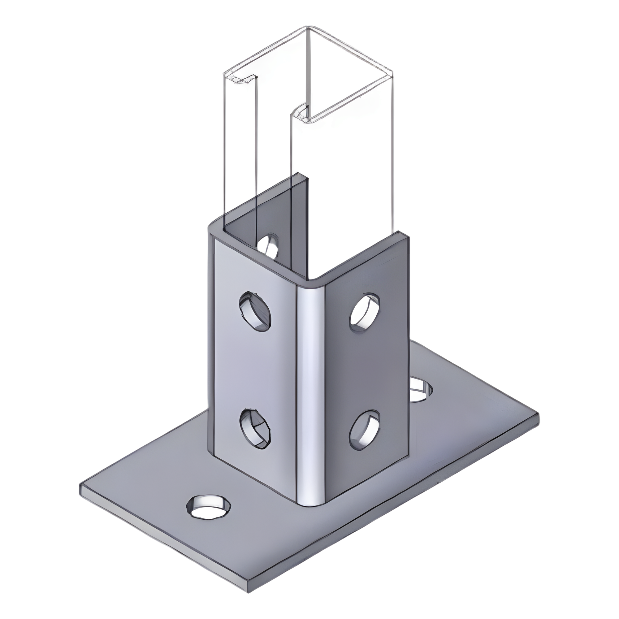 Base de Montaje Cuadrada / 4 Perforaciones / Acero Galvanizado / Perfil Sencillo Industrial — ANCLO · SKU ANC-HN01