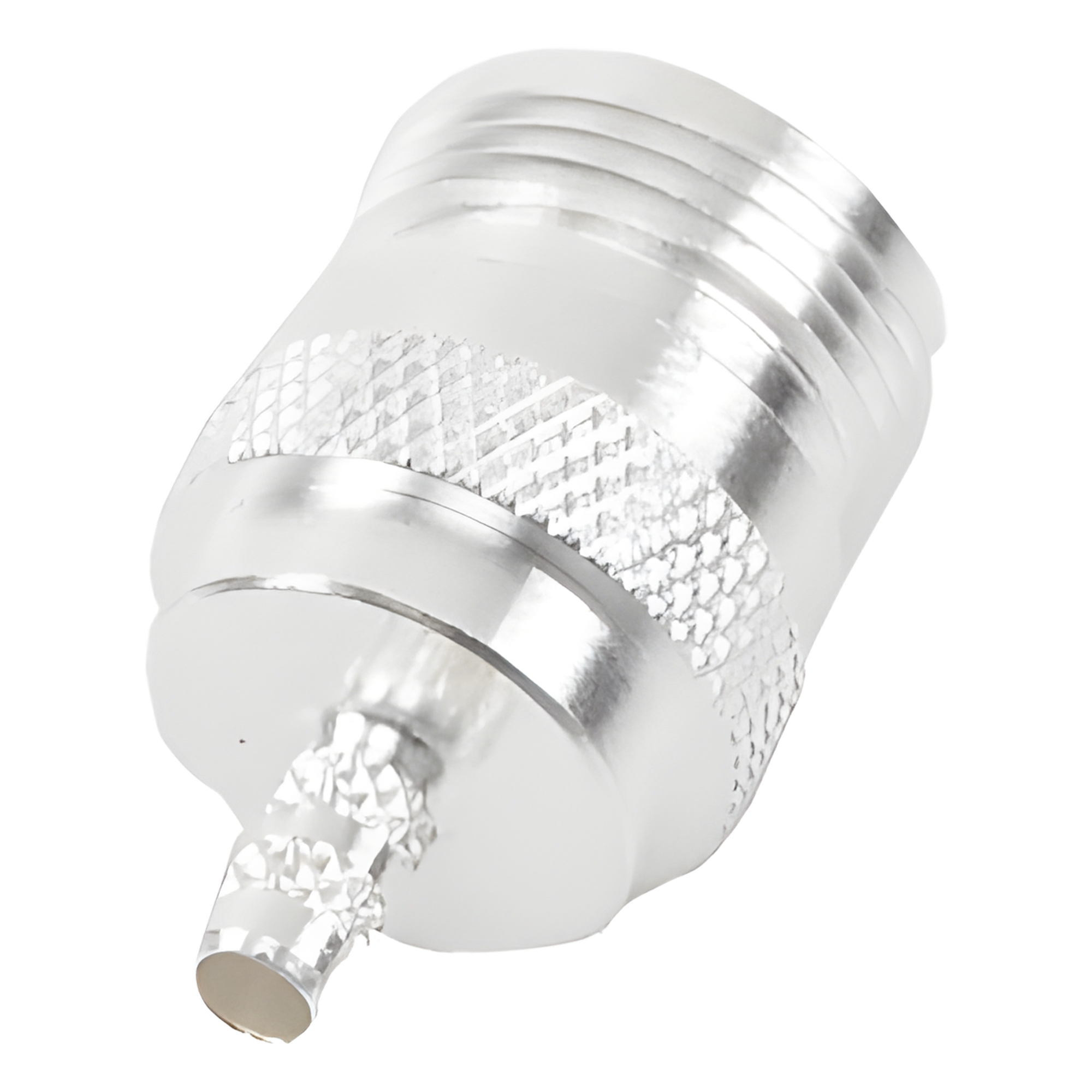 Conector Coaxial N Hembra / Anillo Plegable / Cables LP-195, LP-142, RG-142/U, LMR-195 / Cuerpo Bronce Niquelado / Contacto Oro / Aislante Teflón — RF INDUSTRIES,LTD · SKU RFN-1027-C1