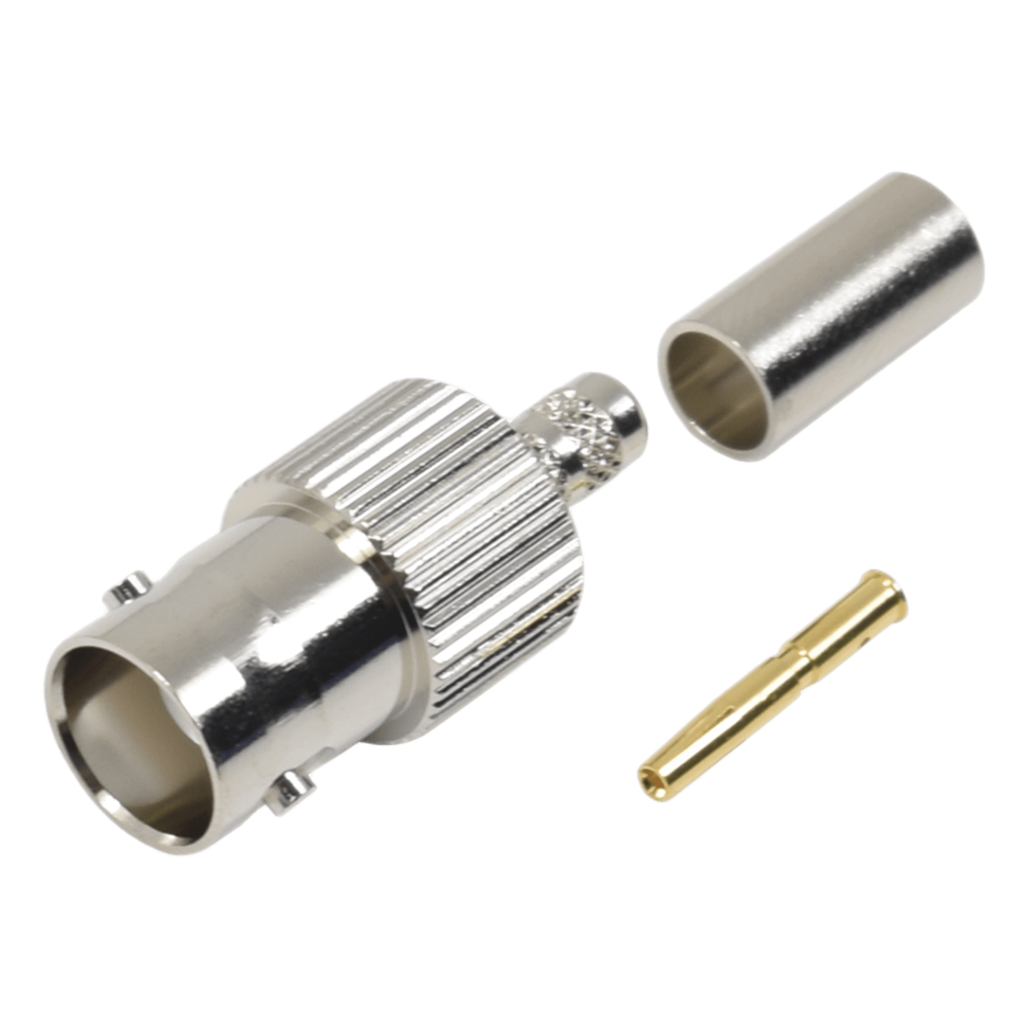 Conector BNC Hembra / Anillo Plegable / Bronce Niquelado / Contacto Oro / Teflón / LP-195, LP-142, RG-58/U, RG-142/U — RF INDUSTRIES,LTD · SKU RFB-1123-1