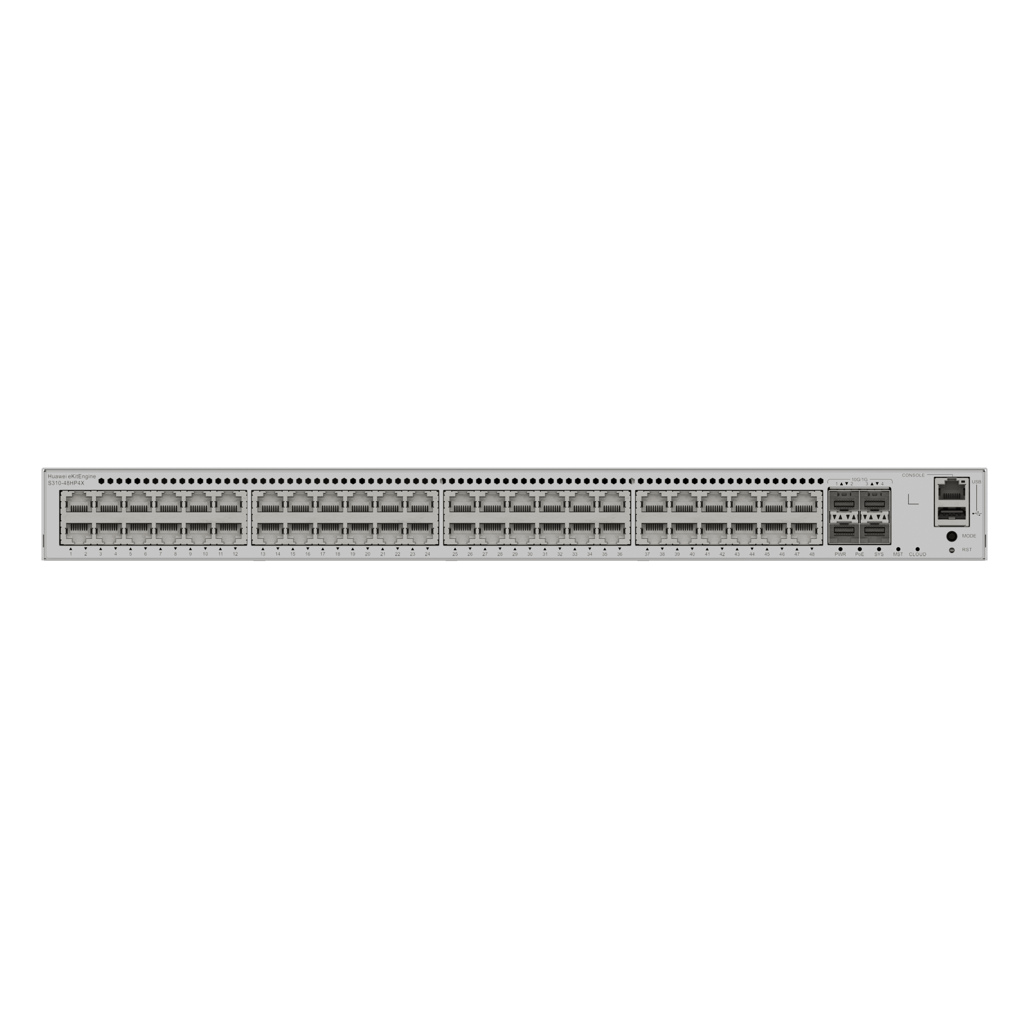Switch Core/Distribución / 48 Puertos PoE+ Gigabit / 4 SFP+ 10G / PoE Perpetuo / 849 W / Capa 3 / 176 Gbps — HUAWEI · SKU S310-48HP4X
