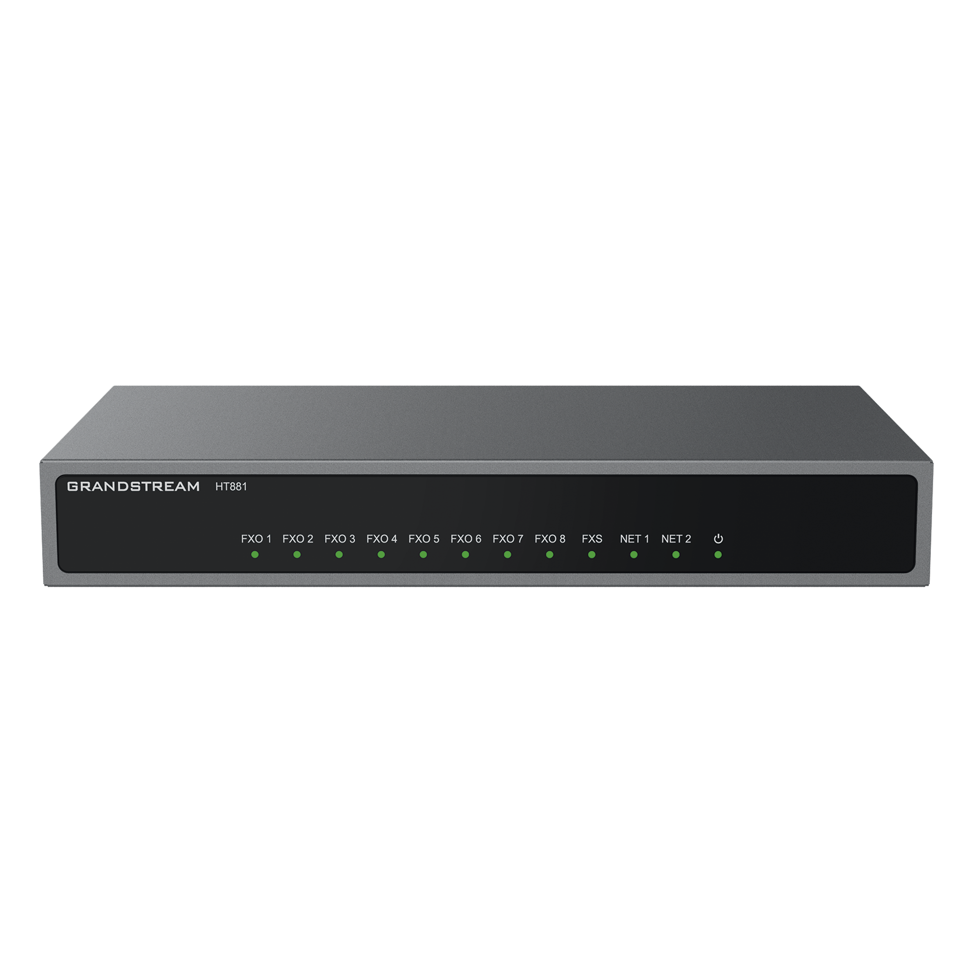 Gateway Analógico / 8 Puertos FXO / 1 Puerto FXS / 3 Perfiles SIP / PoE 802.3af / NAT de Alto Rendimiento / T.38 / Cifrado AES — GRANDSTREAM · SKU HT-881
