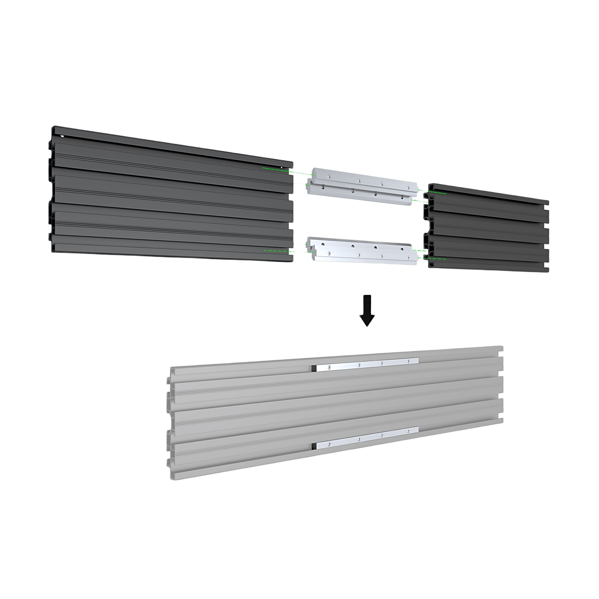 Accesorio_ Riel de Aluminio con Longitud 1750 mm | Ancho 120 mm|  Espesor 9 mm | Incluye Tapas y Tornillos | Compatible con estructura para Videowall | Diseño Modular
