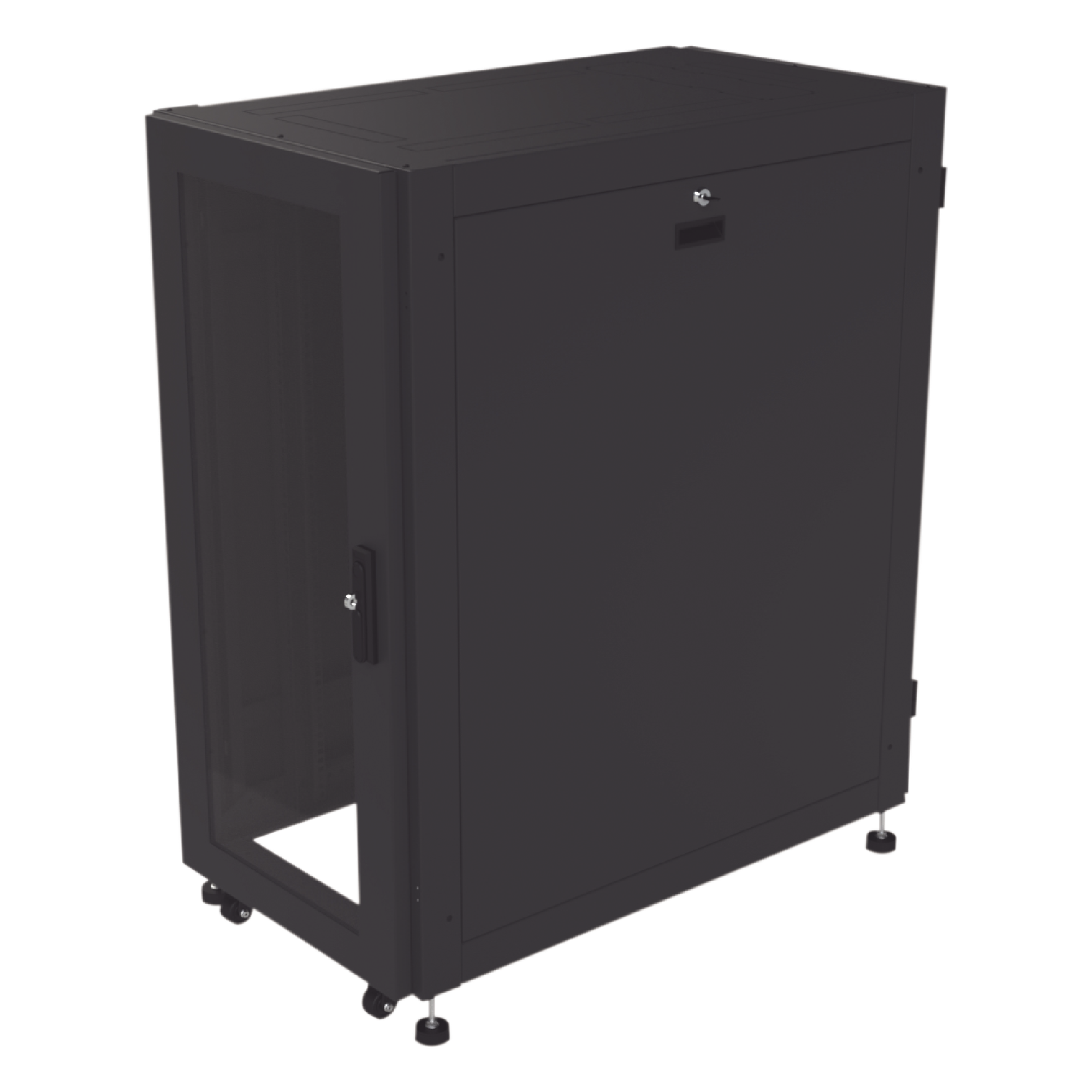 Gabinete de Piso para Telecomunicaciones / 24 UR / 600 x 1000 mm / Puerta con Cristal Templado / Cierre 3 Puntos / Postes Ajustables