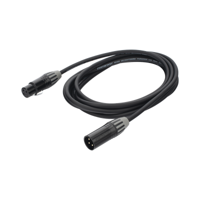 Cable XLR | 3 polos | Conector Hembra-Macho | Serie M | Carcasa Negra | Contactos Dorados | Ideal para Microfonía | Longitud 3m
