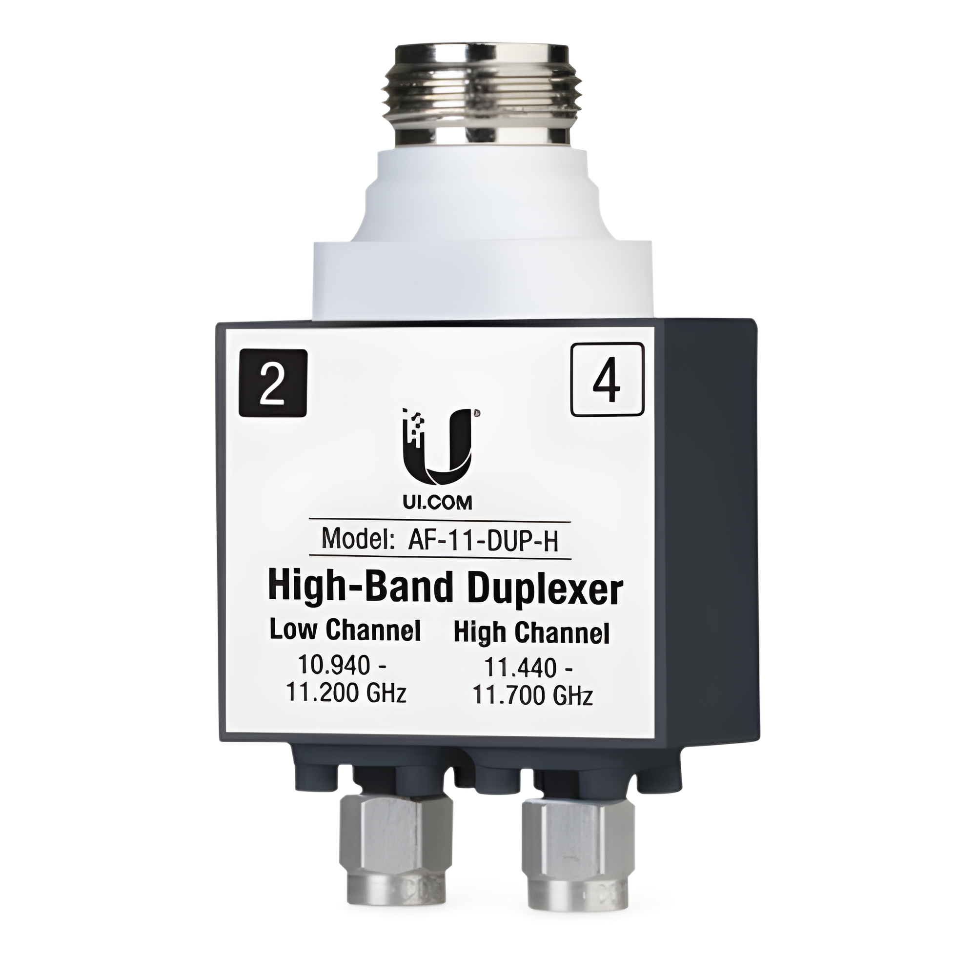 Duplexer / 11 GHz Banda Licenciada / Alta 10.940-11.200 GHz y 11.440-11.700 GHz / PoE 50VDC / SMA+N-Type / -40 a 55°C — UBIQUITI · SKU AF-11-DUP-H