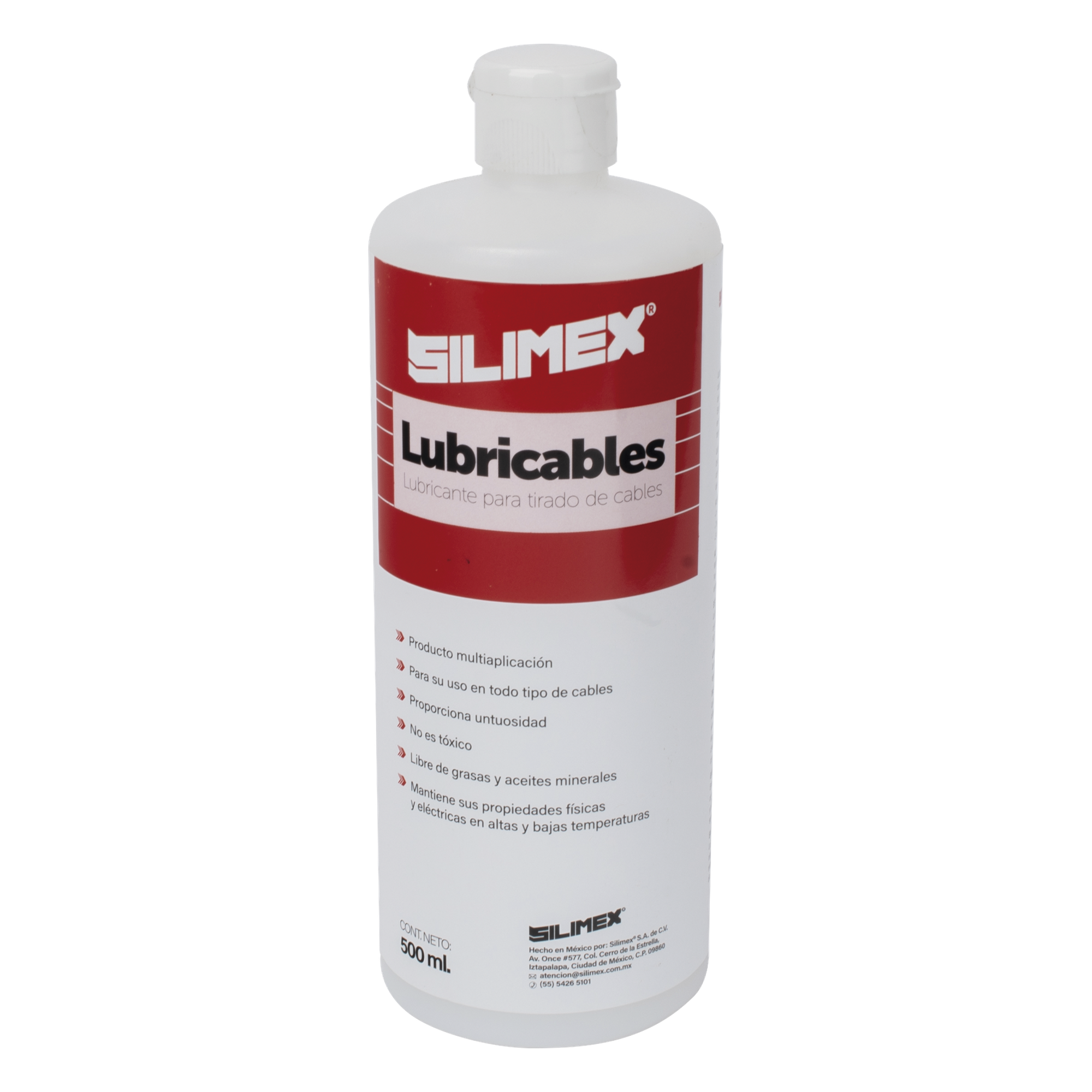 Lubricante Dieléctrico / 1/2 Litro / Fórmula No Conductora / Compatible con Cables Eléctricos, Datos y Fibra Óptica / Resistente al Agua / Estabilidad Térmica Extrema — SILIMEX · SKU LUBRICABLES-1/2LT