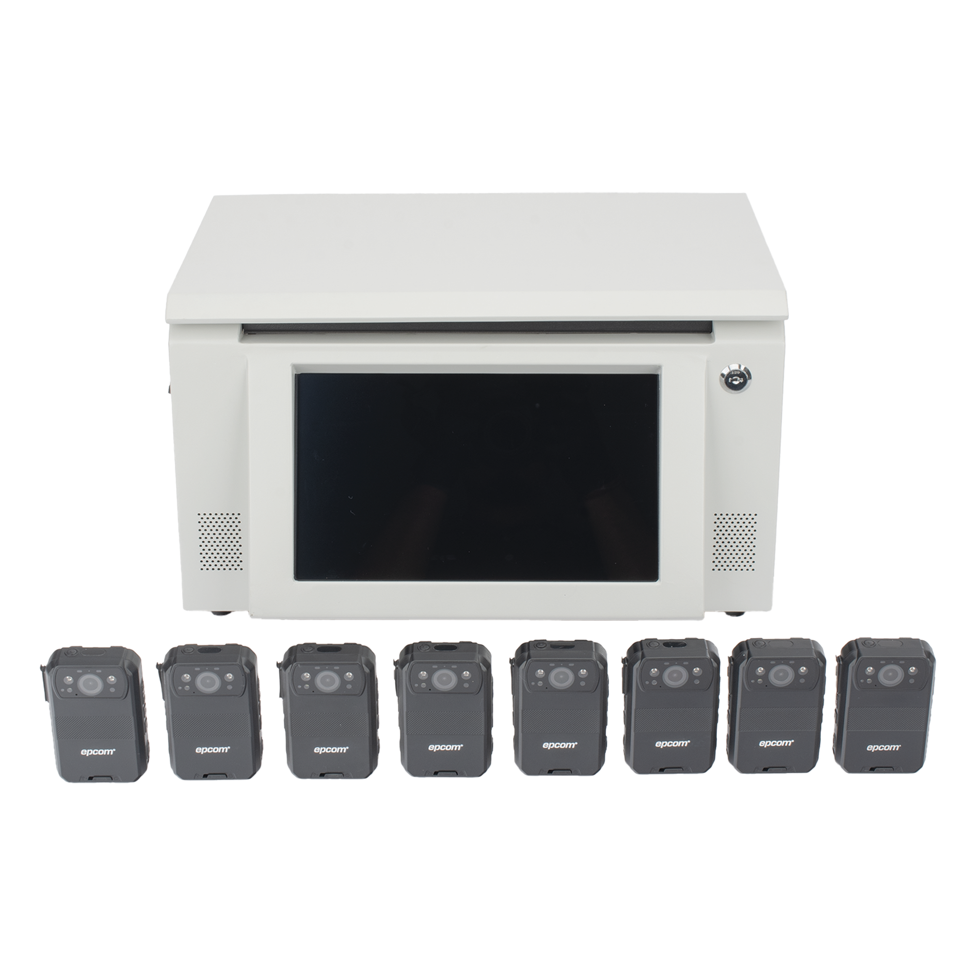 Kit de descarga simultanea para Bodycam | Estación de descarga XMRA8R3 | 8 X Bodycam  XMRR3 — EPCOM · SKU XMRA8R3KIT