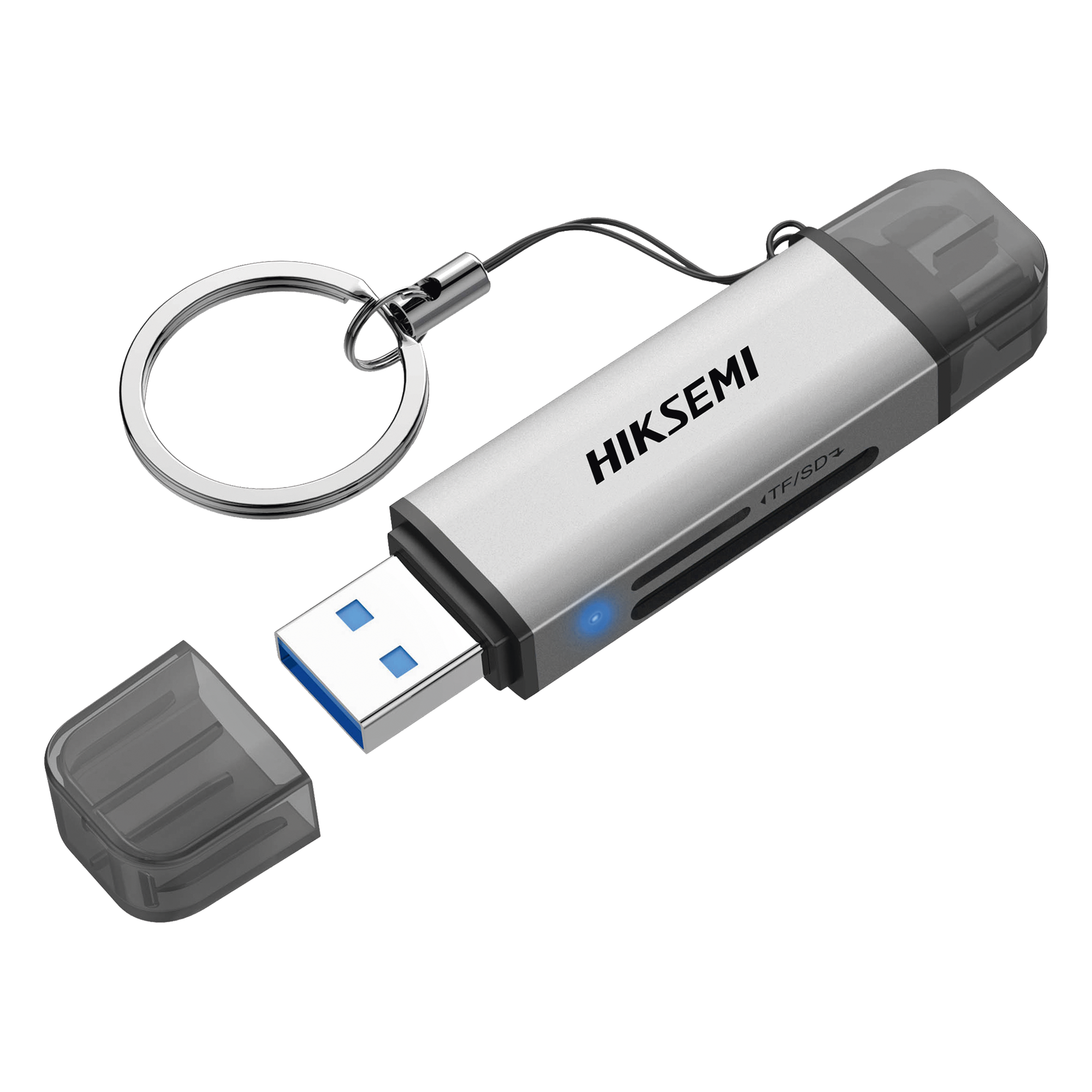 Lector de Tarjetas / USB 3.2 5 Gbps / Dual USB-A y USB-C / SD y Micro SD Simultáneo / Aluminio 73 mm — HIKSEMI by HIKVISION · SKU HS-HUB-CR01