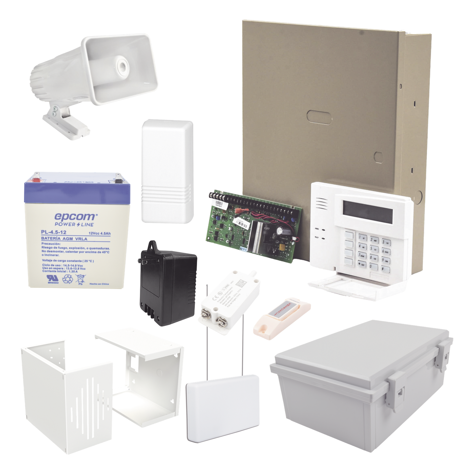 Kit de Alarma Vecinal / Panel 48 Zonas / 40 Botones de Pánico Inalámbricos / Sirena 30 W / 3 Particiones / Contact ID — HONEYWELL · SKU ALARMA-VECINAL