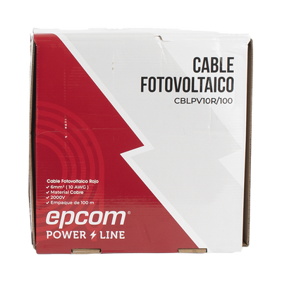 Kit de 2 rollos de 100 metros de cable fotovoltaico de cobre, rojo y negro, calibre 10 AWG (6mm²), Tipo PV,  1000/2000 V y 120°C.