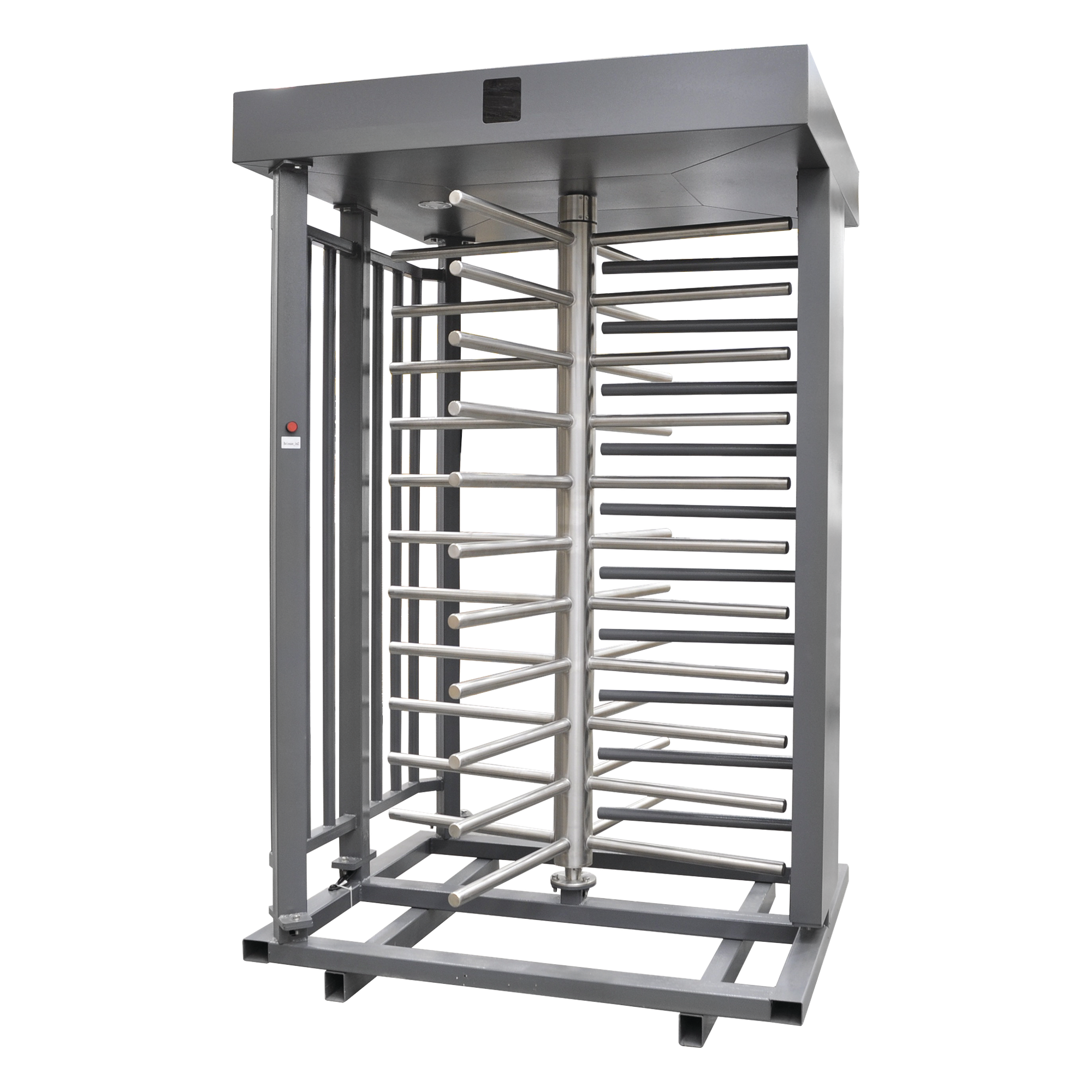 Torniquete de Cuerpo Completo / 4 Ejes de Seguridad / Rotación 90° / Paso 25 Personas/min / Emergencia 40 Personas/min / Interior/Exterior con Techo / 110 VCA / Acero Inoxidable con Pintura Gris — ACCESSPRO · SKU XT-100-CS