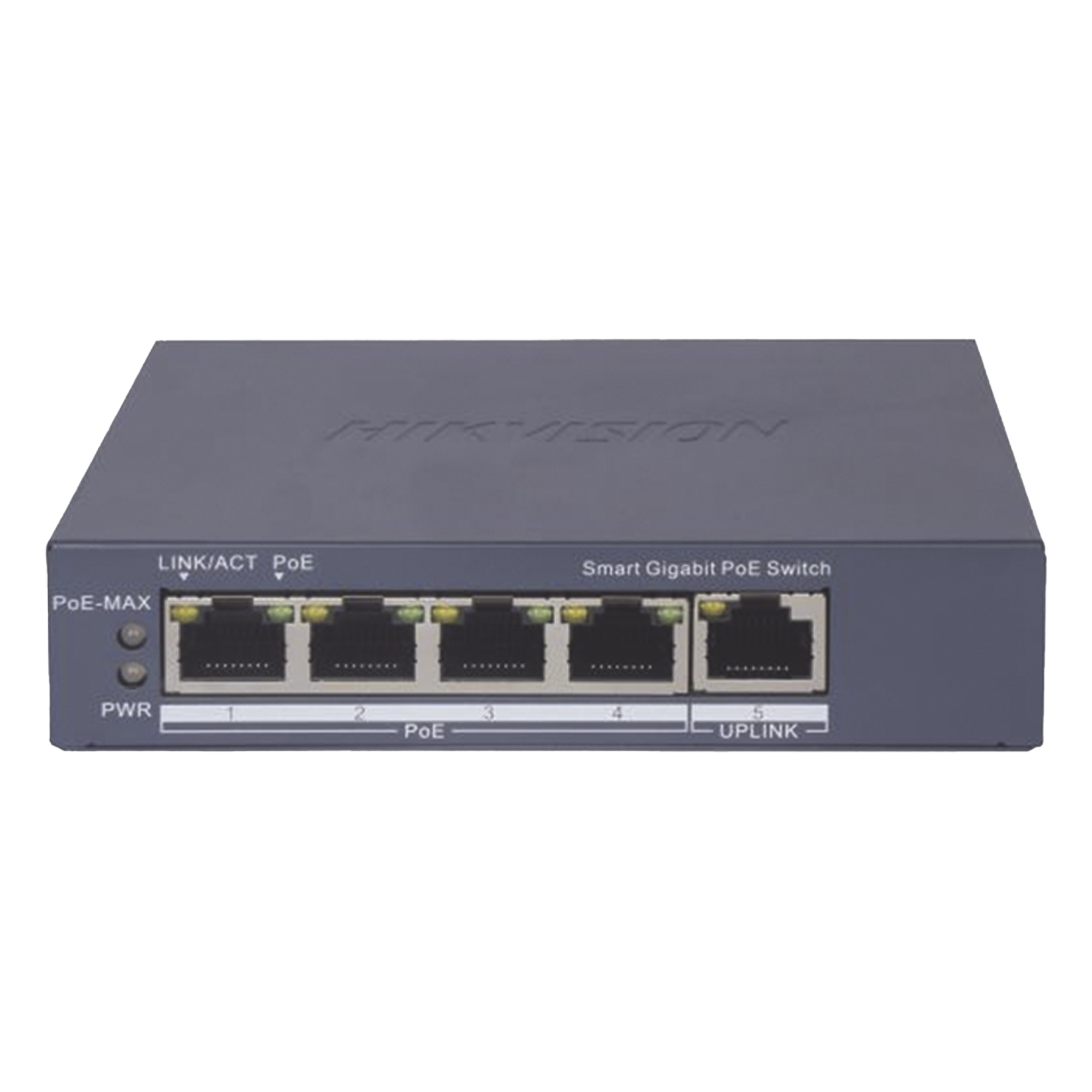 Switch PoE+ Administrable / 4 Puertos Gigabit PoE+ / 1 Puerto Uplink Gigabit / Alcance Extendido 300 m (984.3 ft) / 60 W / Gestión en Nube — HIKVISION · SKU DS-3E1505P-EI