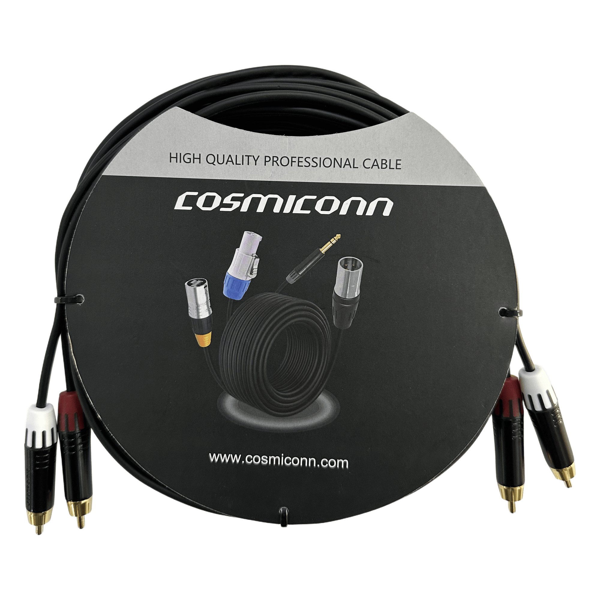 Cable Audio 2 RCA / Conectores Negros / Diferenciador Rojo-Blanco / 5m (16.4 ft) — COSMICONN · SKU CRC03-2RM-2RM-5-001