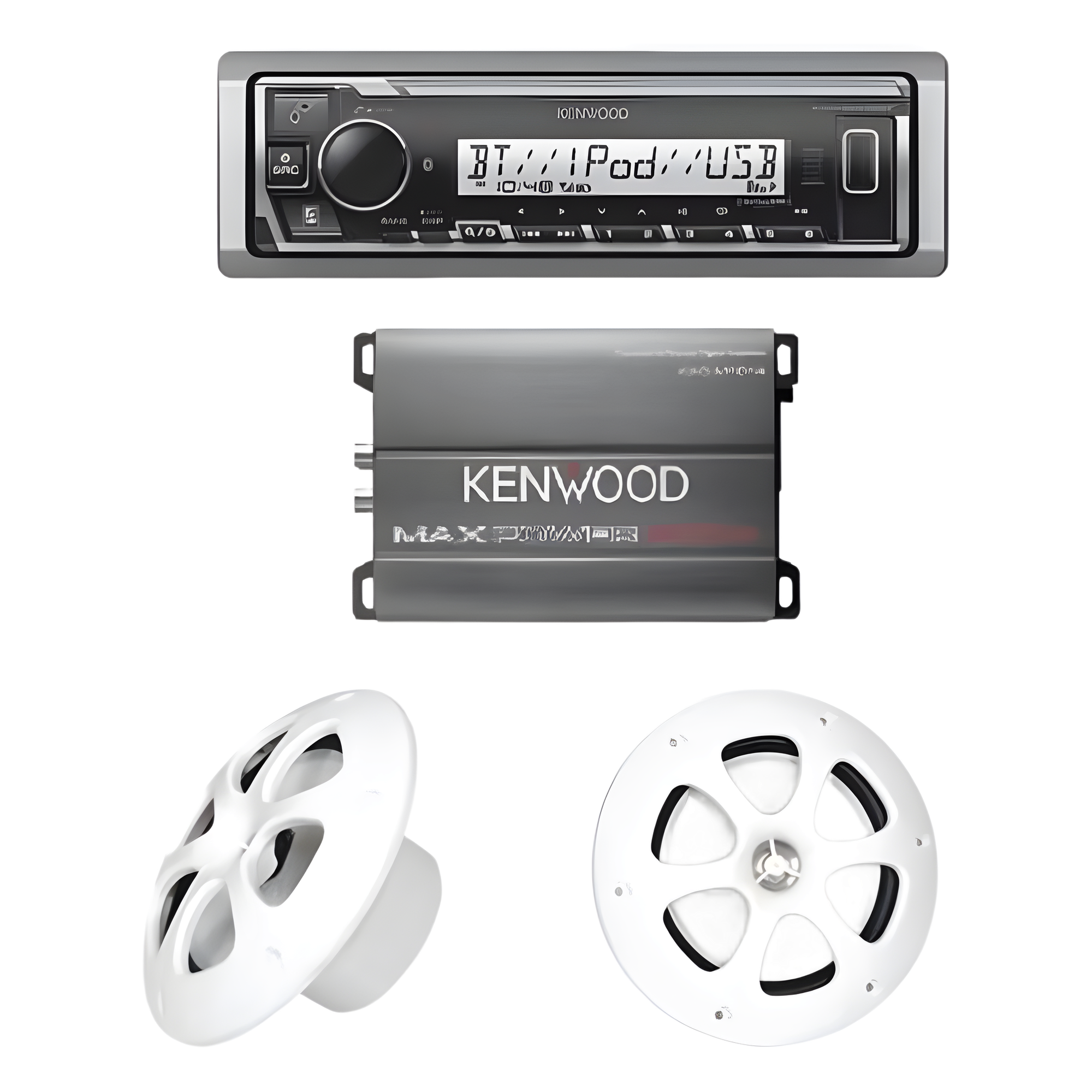 Kit de estereo con Bluetooth KMR-M332BT | Amplificador KAC-M1814  | mas Par de bocinas KFC-1613MRW — JVC  KENWOOD · SKU KEA4/1613MRW