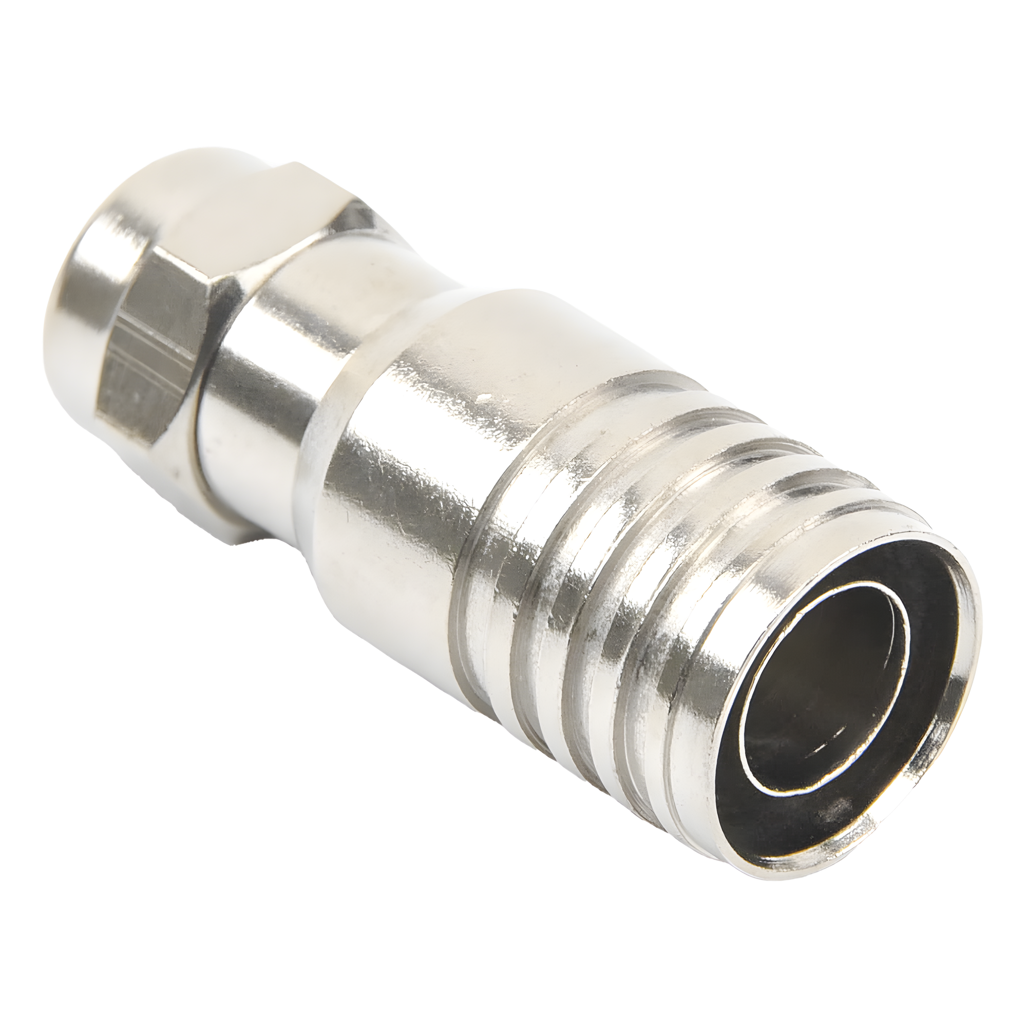 Conector F Macho / Plegable / 75 Ohm / Para Cable RG-11 / Rango -20°C a 80°C / Cuerpo Bronce-Niquelado