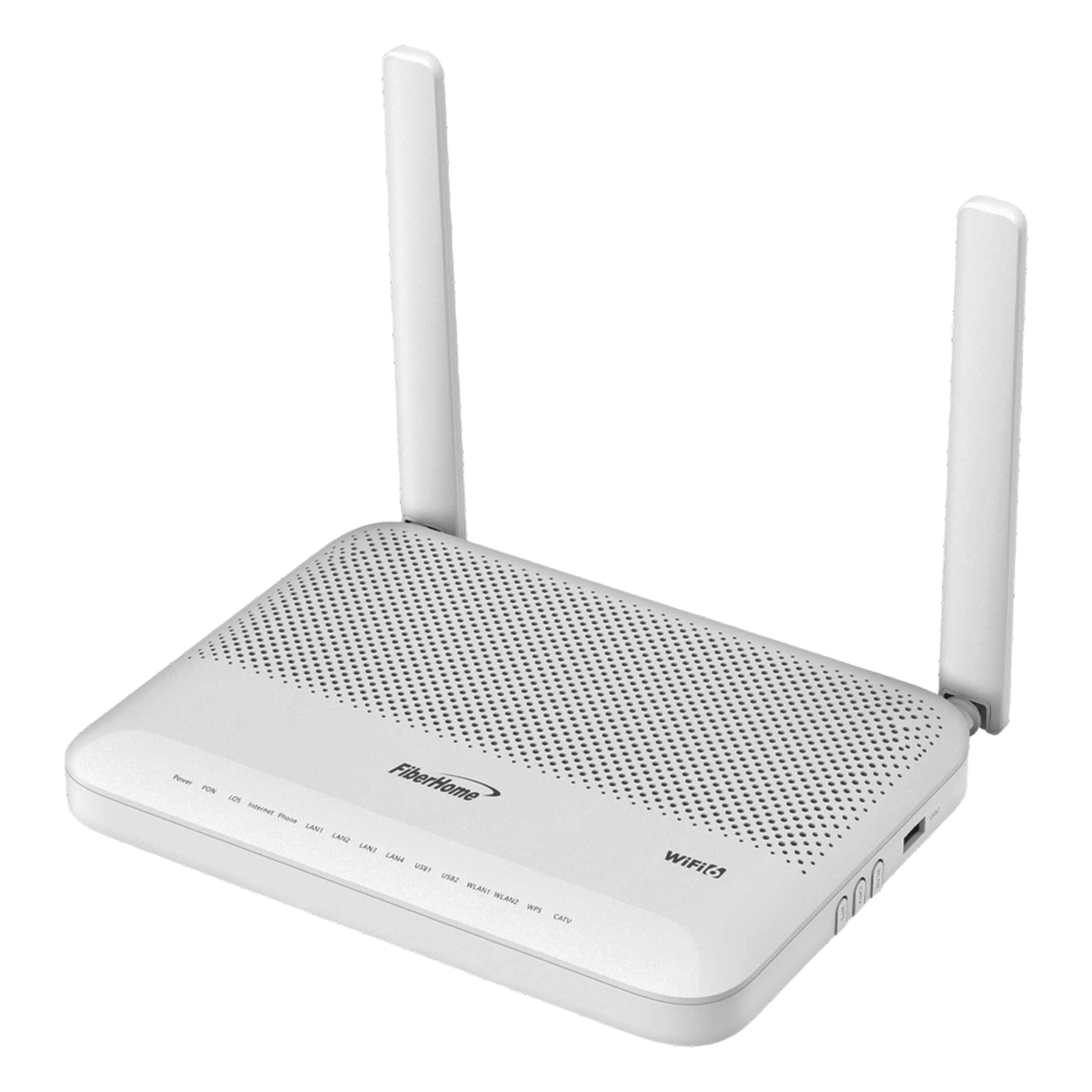 ONU GPON / Wi-Fi 6 1800 Mbps / 4 Puertos Gigabit / 1 POTS / 1 CATV RF / 1 USB / SC/APC / 2 Antenas 5 dBi — FIBERHOME · SKU HG6144F