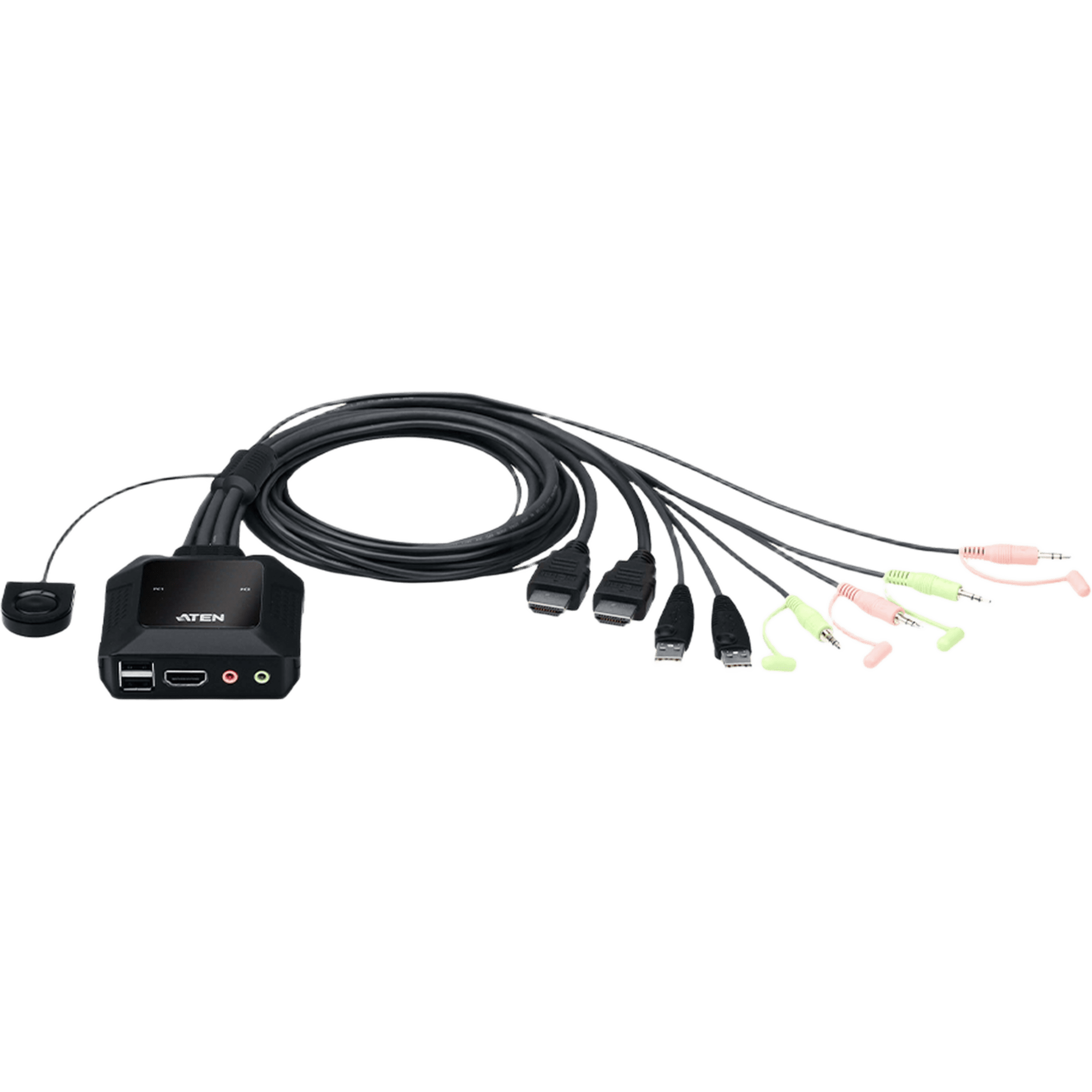 Conmutador KVM con cable HDMI 4K USB de 2 puertos con selector de puerto remoto |  4096x2160 @ 60Hz (4K DCI) | HDCP 2.2 |  Jack 3.5mm (Audio/Micrófono) | Conecta y controla 2 equipos con un solo monitor, teclado y mouse