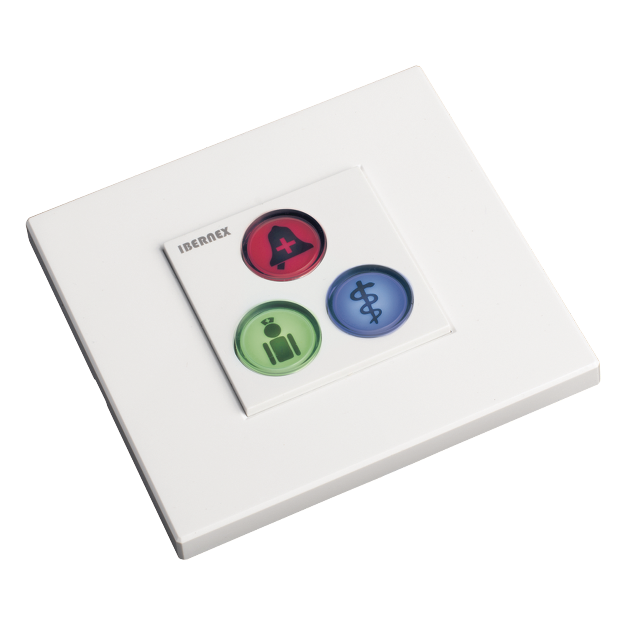 Módulo de Botones para Sistema de Llamadas / 3 Teclas Iluminadas / Retroalimentación Táctil y Audible / BUS RS485 / 12 V / Empotrado o Superficie — IBERNEX · SKU NX0394