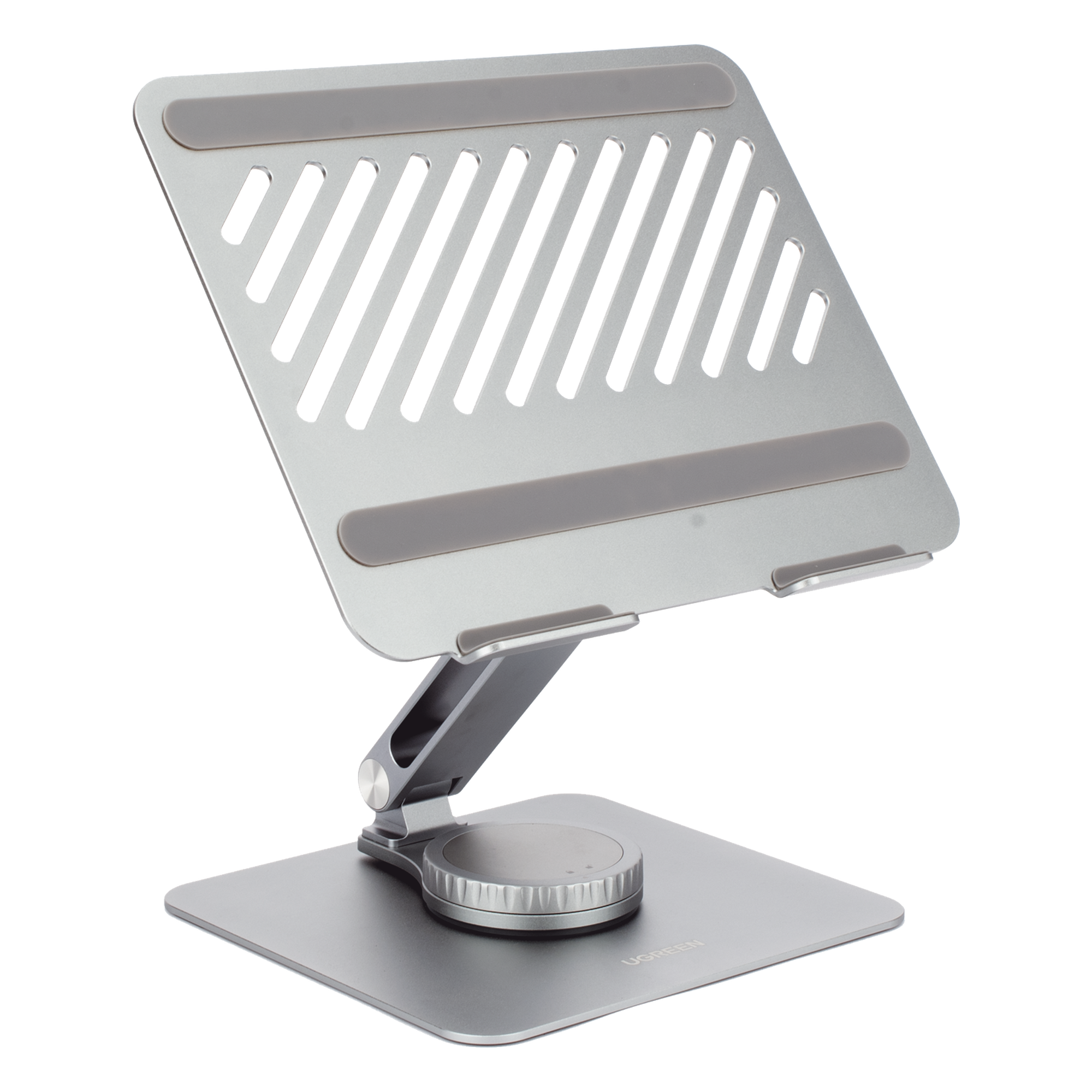Soporte Giratorio de Aluminio para Laptop | Giratorio 360° | Función de Bloqueo | Soporta Laptops de 10 a 17.3''| Capacidad de Carga 5Kg | Excelente Estabilidad | Diseño Ergonómico | Altura y Angulo Ajustable | Plegable y Port&
