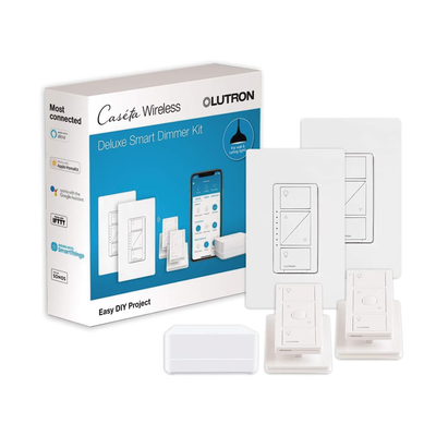 Kit de Iluminación Inteligente / Hub Smart Bridge / 2 Atenuadores Sin Neutro / 2 Controles Pico / 600 W Incandescente / 150 W LED / HomeKit — LUTRON CASETA WIRELESS · SKU PBDGPKG2W
