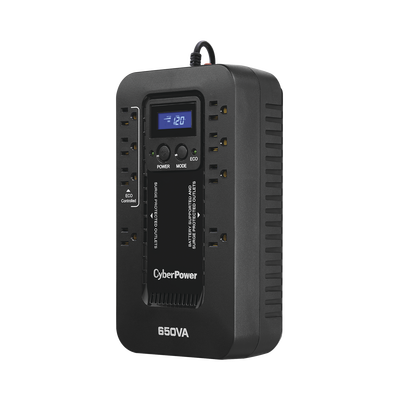UPS de 650 VA/390 W, Topología Standby con Modo Ahorrador ECO, Entrada 120 Vca NEMA 5-15P, Con 8 Tomas NEMA 5-15R 