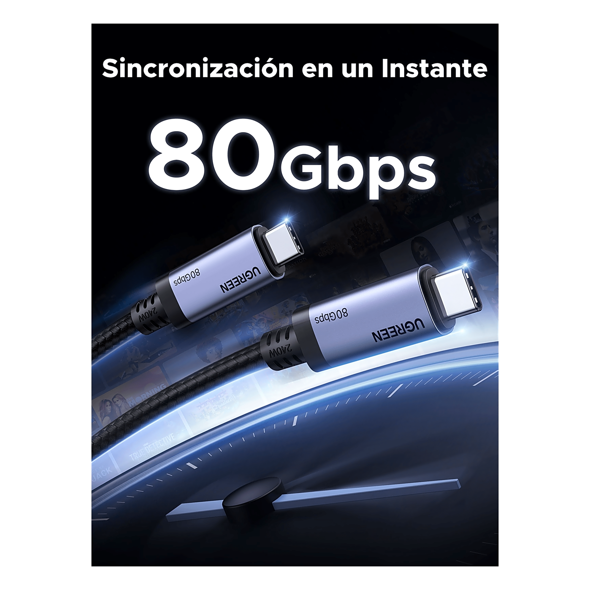 Cable USB-C Thunderbolt 5 / 80 Gbps Bidireccional / 120 Gbps Unidireccional / 1 m (3.28 ft) / PD 3.1 100W / 24 Pines / E-Marker IP2133H