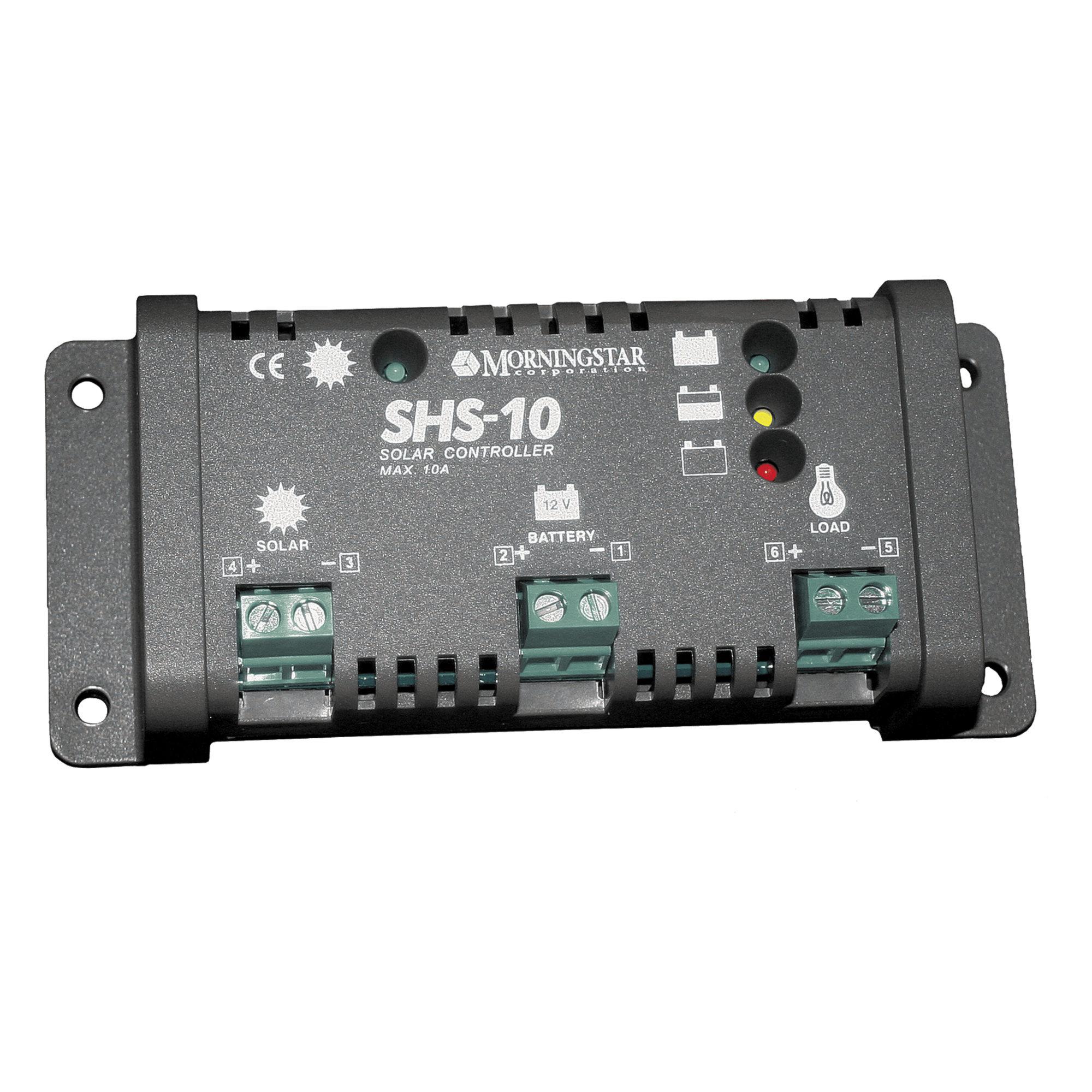 Controlador de Carga Solar PWM / 10 A / 12 VCC / Desconexión Automática / IP22 / Consumo 8 mA / -25°C a +50°C — MORNINGSTAR · SKU SHS-10