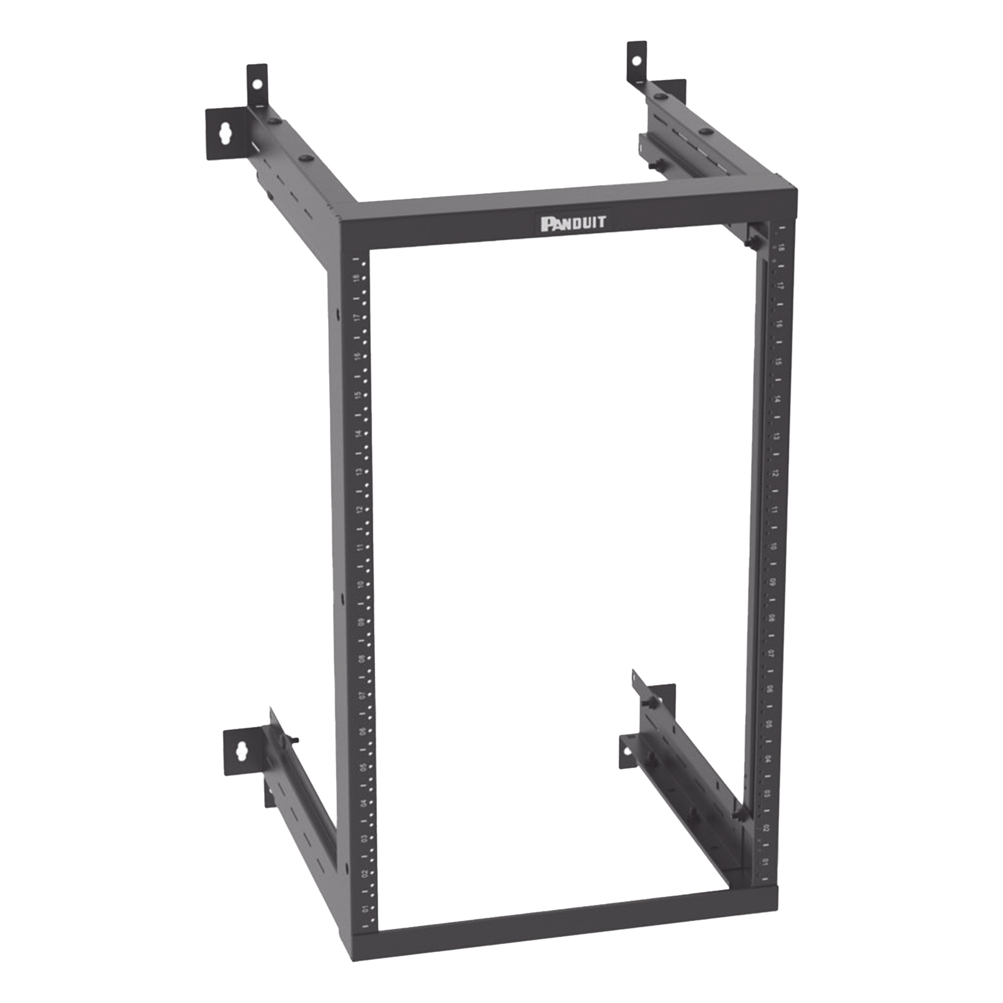 Rack de Montaje en Pared / 19 Pulgadas / 18 UR / Profundidad Ajustable 18/21.5/25 Pulgadas / Rieles Roscados #12-24 Numerados / Acero con Recubrimiento en Polvo
