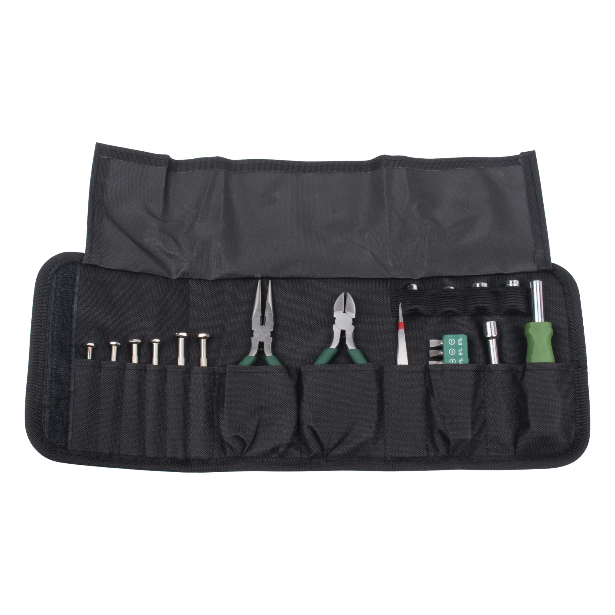 Kit de Herramientas Portátil / 25 Piezas / Estuche Tipo Cartera / Desarmadores de Precisión 1.4-3.0 mm / Dados 5-10 mm / Pinzas 5 Pulgadas — EPCOM POWERLINE · SKU EPZH04
