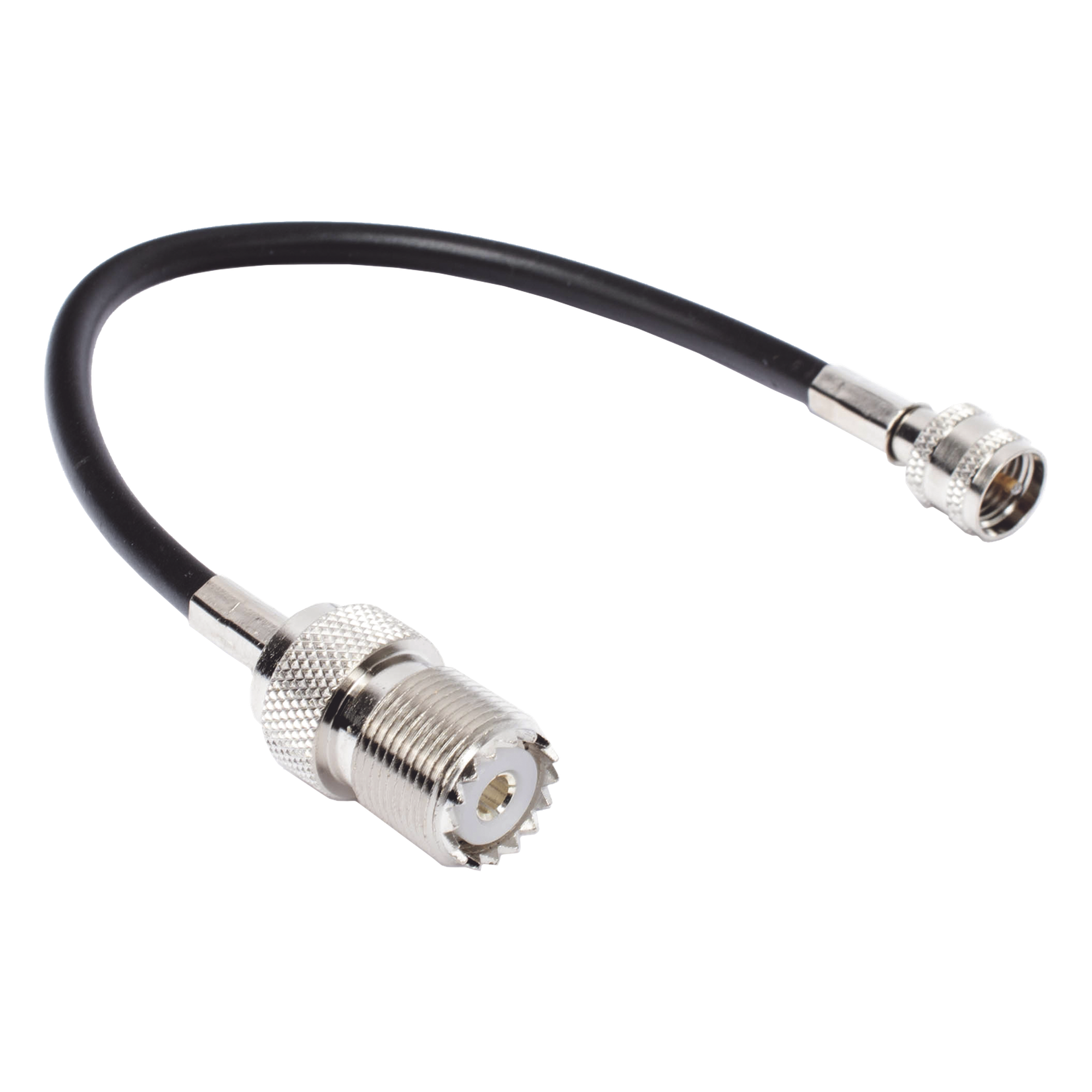 Jumper Adaptador RF / Mini UHF Macho a UHF Hembra (SO-239) / Cable RG-58/U 20 cm / Bronce Niquelado / Contacto Oro y Plata / Aislante Delrin