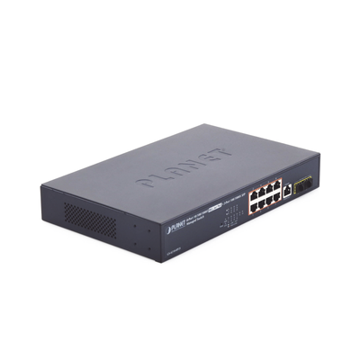 Switch Administrable Capa 2, 8 Puertos PoE 802.3af/at Gigabit, 140 W Max, 2 Puertos SFP, Modo Extendido Hasta 250 m, Soporta Administración en Nube CloudNMS ( HW Rev. 3.0 en Adelante). 