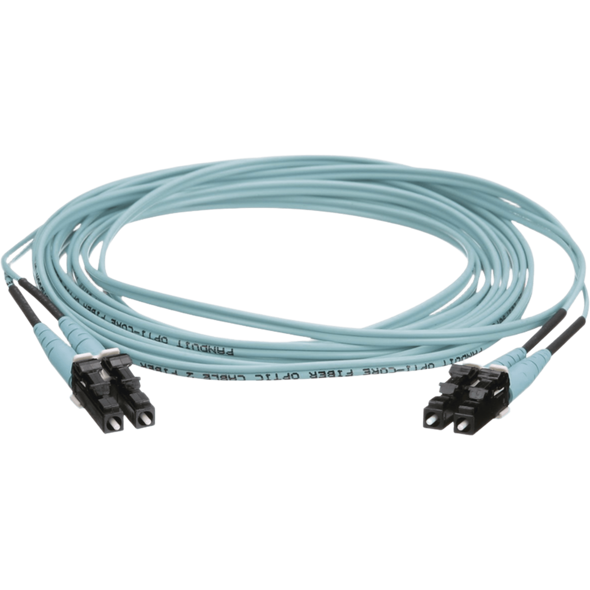 Jumper de Fibra Optica Multimodo 50/125 OM4, LC-LC Duplex, OFNR (Riser), Color Aqua, 9 Metros (29.53 Pies)