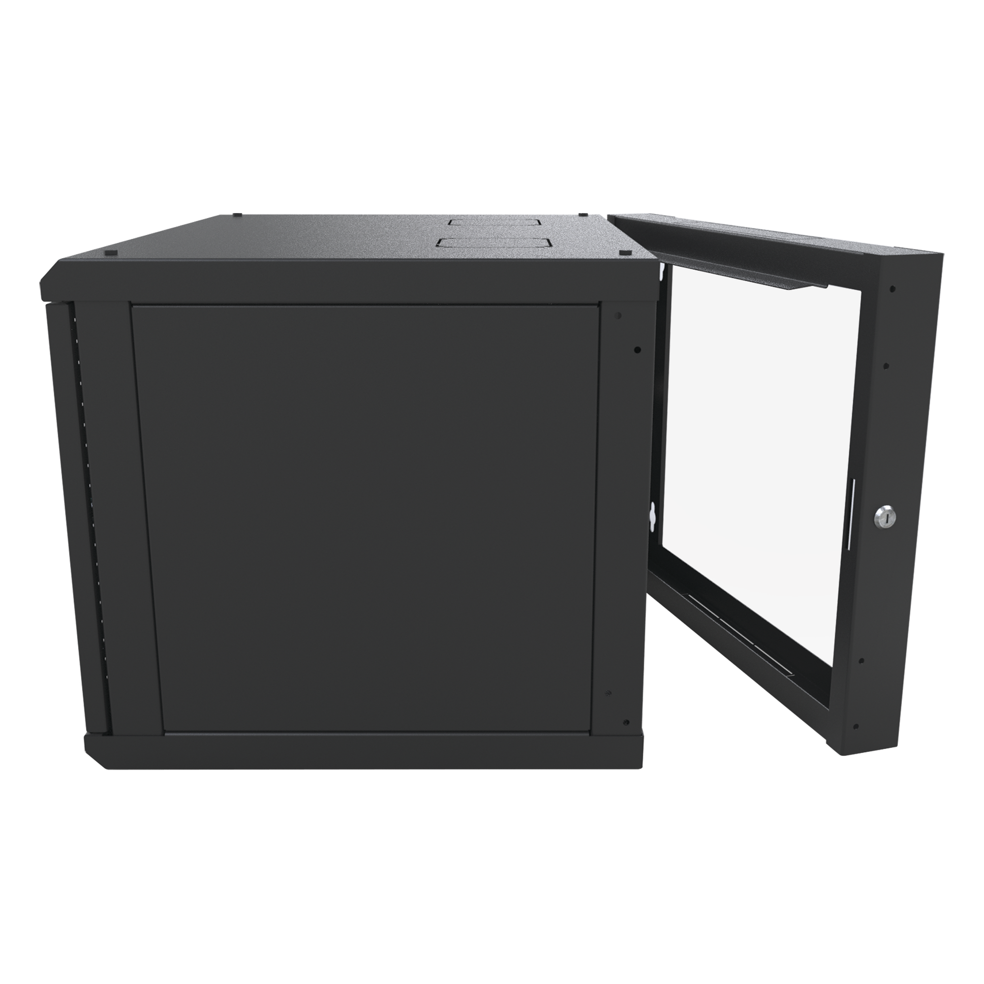 Gabinete de Pared Abatible / Rack 19" 12U / Carga 50 kg / Cristal Templado / Giro 180° / Acero Negro