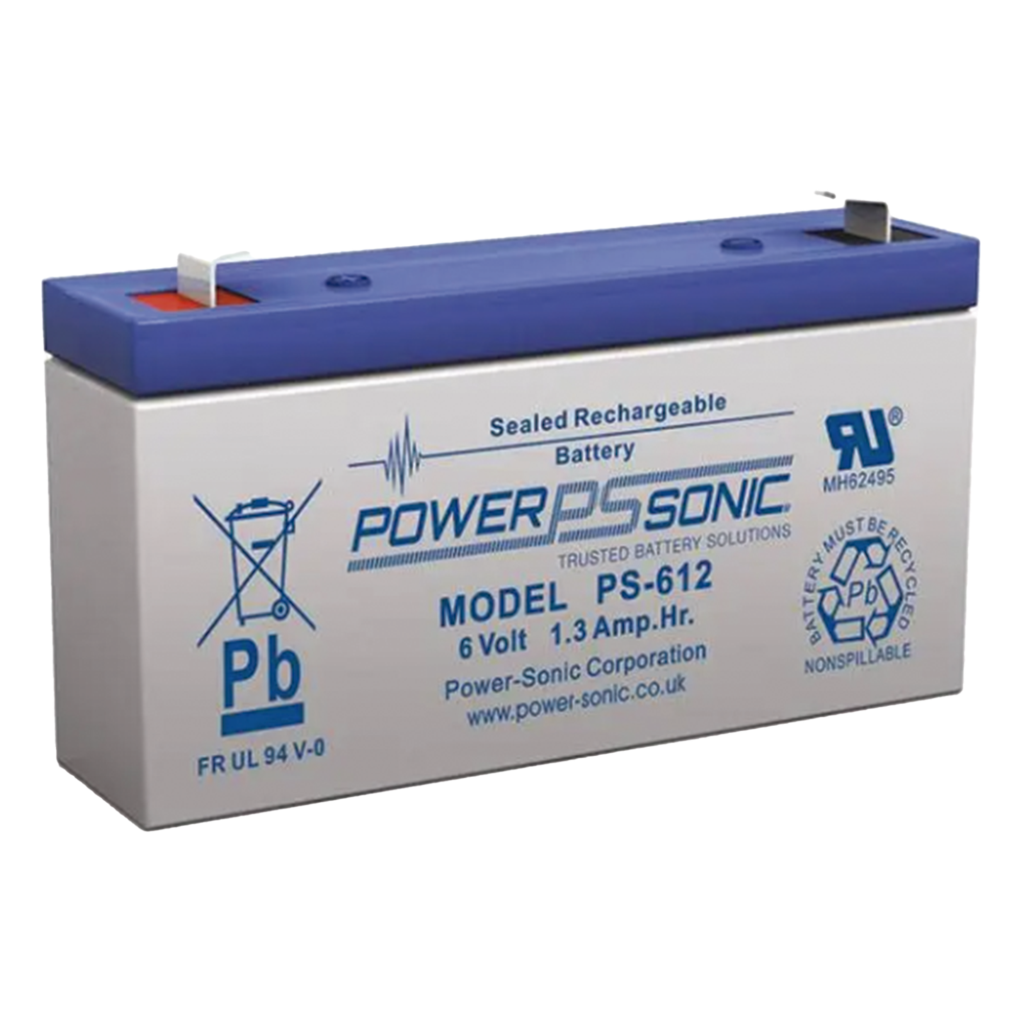 Batería de Respaldo AGM/VRLA / 6V / 1.2 Ah / Terminales F1 / 5 Años Vida Útil / Reconocida UL — POWER SONIC · SKU PS612-F1