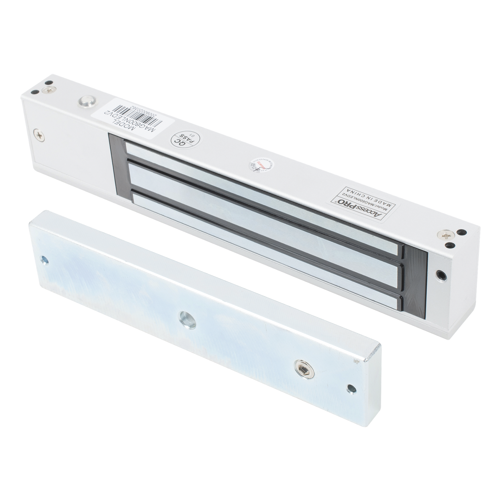 Chapa Magnética Electromagnética / 280 kg (617.3 lbs) / LED Ultra-Brillante / Sensor de Estado / 12/24 VCC / Aluminio Anodizado — ACCESSPRO · SKU MAG600NLEDV2