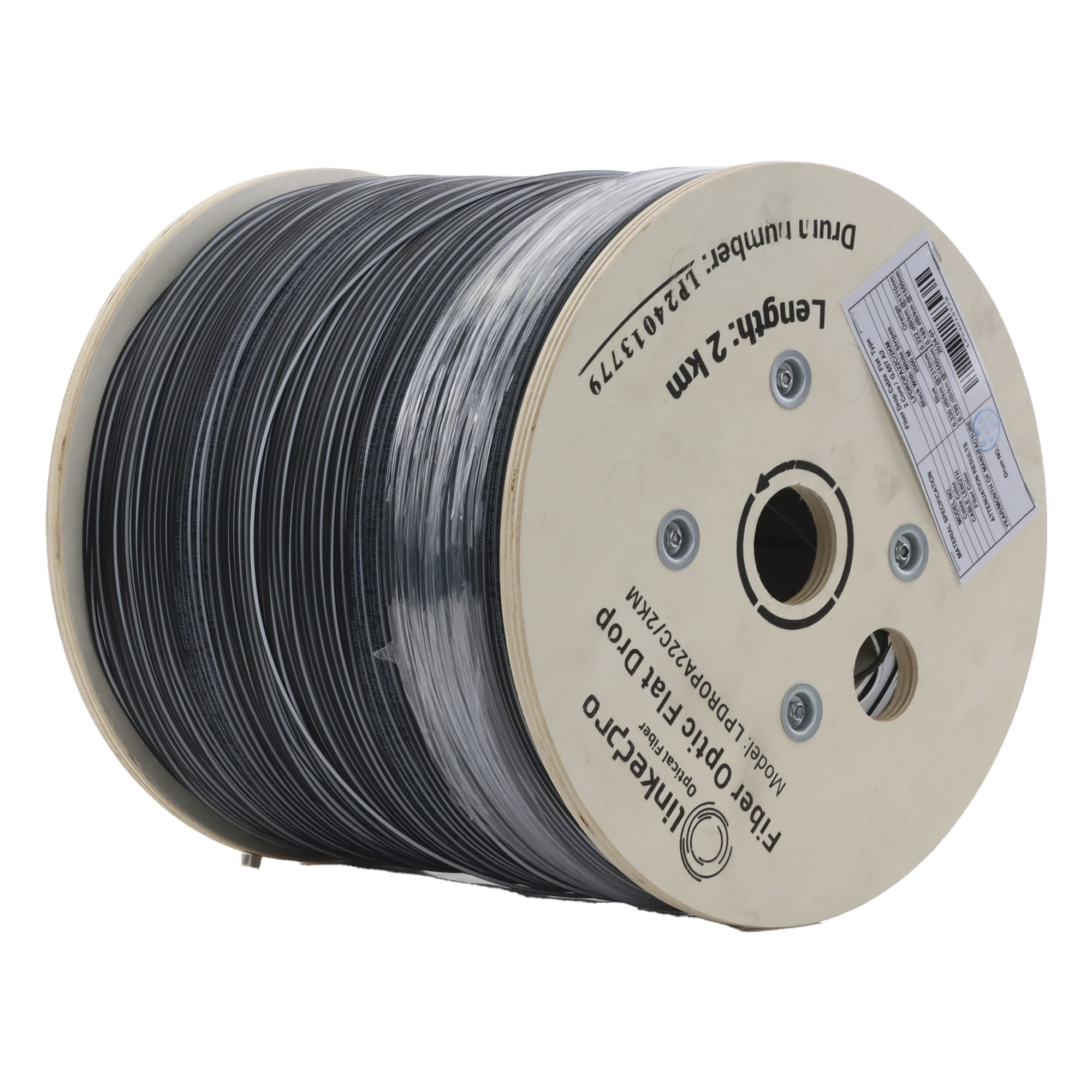 Carrete Fibra Óptica Drop / 2 km / G.657A2 / Bifibra Plana / LSZH / Dieléctrica / 2 Hilos / 6562 pies — LINKEDPRO BY EPCOM · SKU LPDROPA22C/2KM