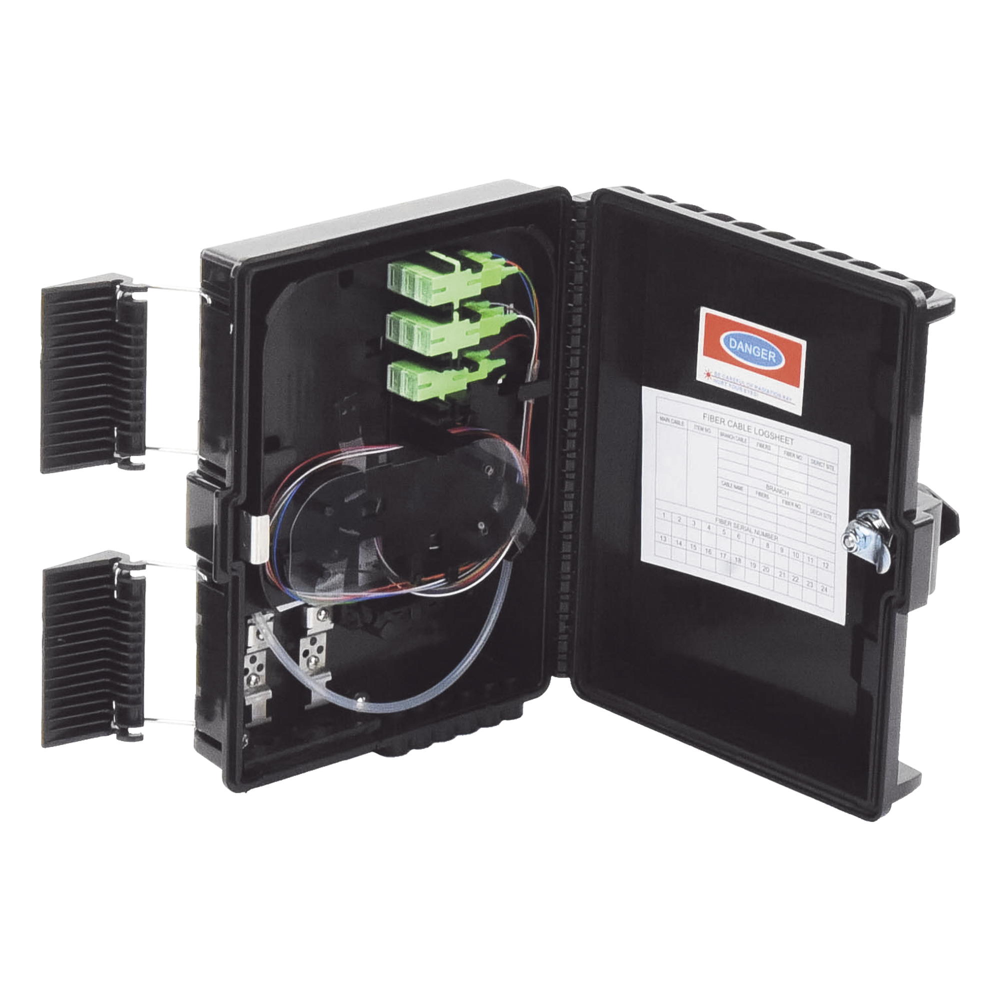 Caja de Empalme para Fibra Óptica / 24 Fusiones / IP65 / Splitter 1x8 SC/APC / 12 Puertos Drop / -40°C a +85°C — LINKEDPRO BY EPCOM · SKU LP-FAT08