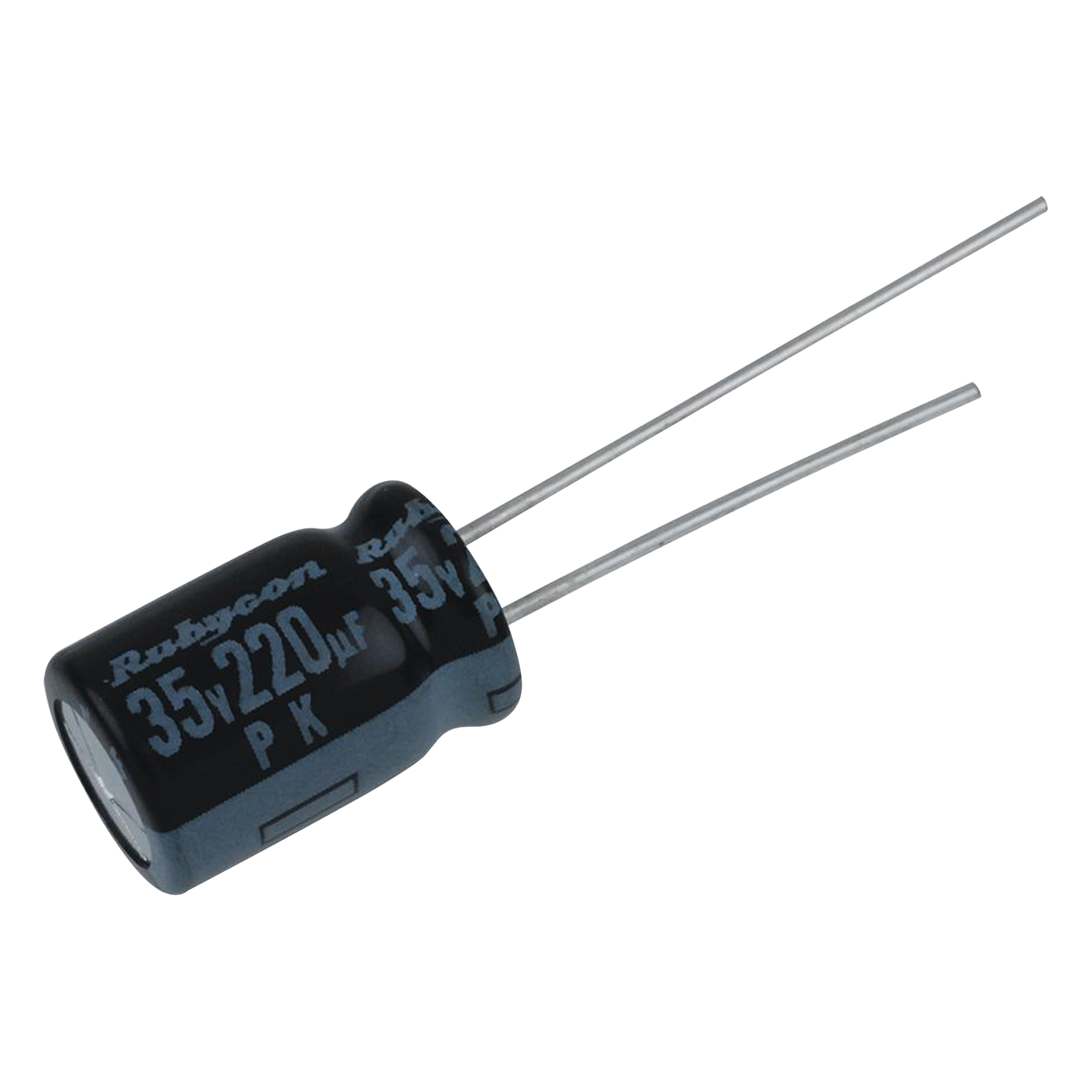 Capacitor Electrolítico Radial / 220 µF / 35 Vcc / 105 °C / 10 x 12.5 mm / Corriente de Rizado 440 mA RMS — SYSCOM · SKU 0220M0035V