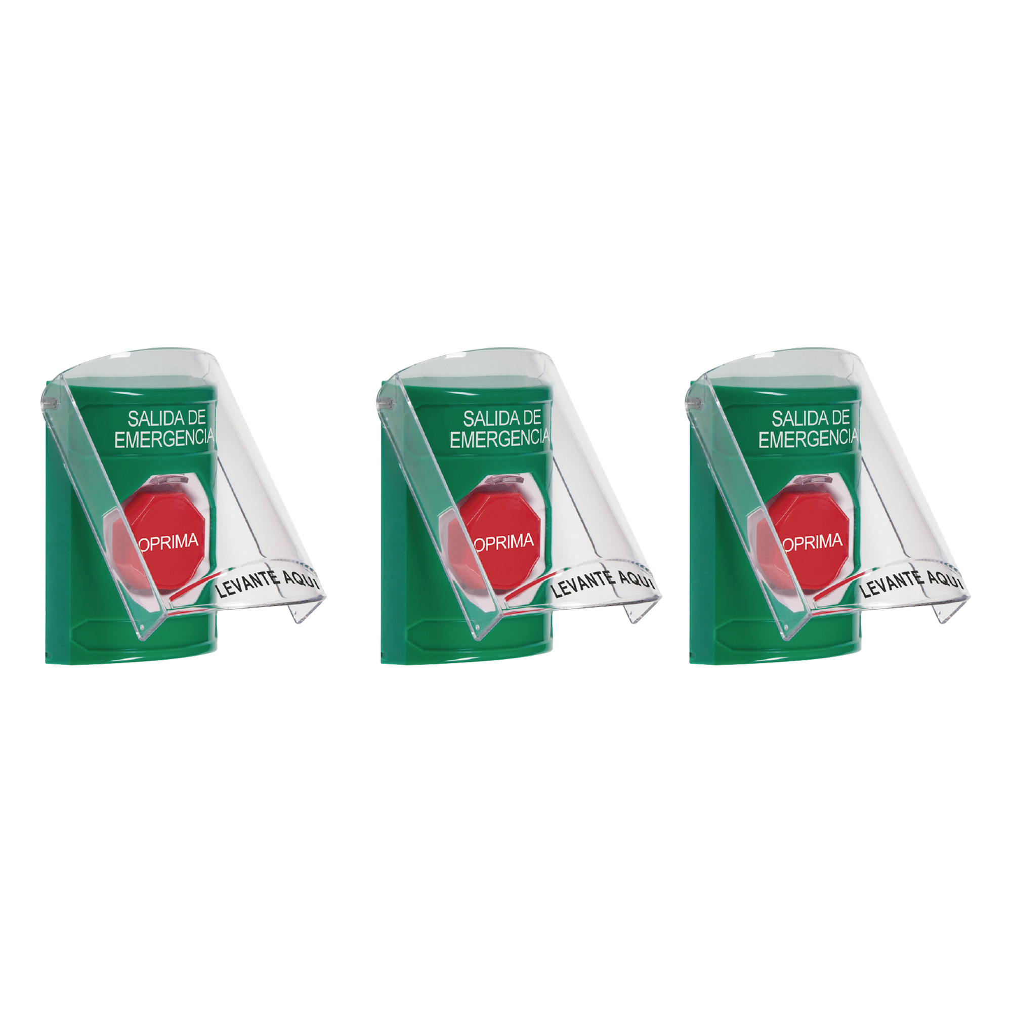 Botones de Emergencia / 3 Métodos de Activación / 3 Mensajes Configurables / Iluminación RGB / Contactos Forma C 10A / IP Compacto — STI · SKU CP-SS13-ES