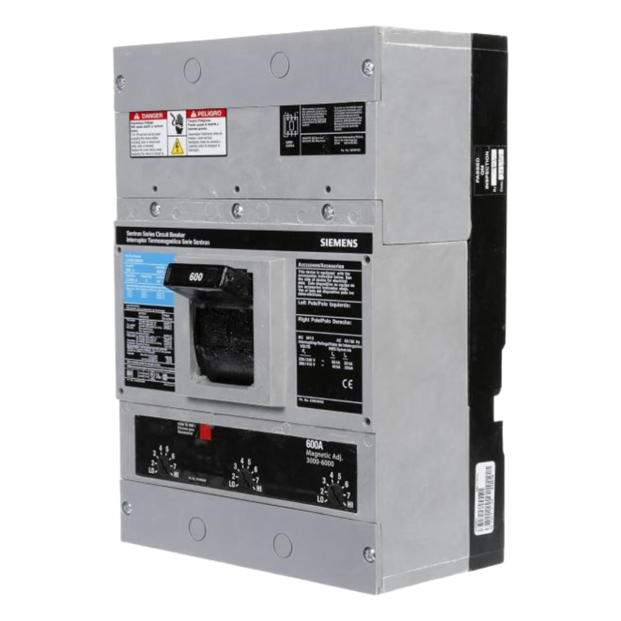 Interruptor Termomagnético / 600V CA / 3 Polos / 600A / Capacidad Interruptiva 65kA / Sin Zapatas Principales / 400 Hz — SIEMENS · SKU LXD63B600