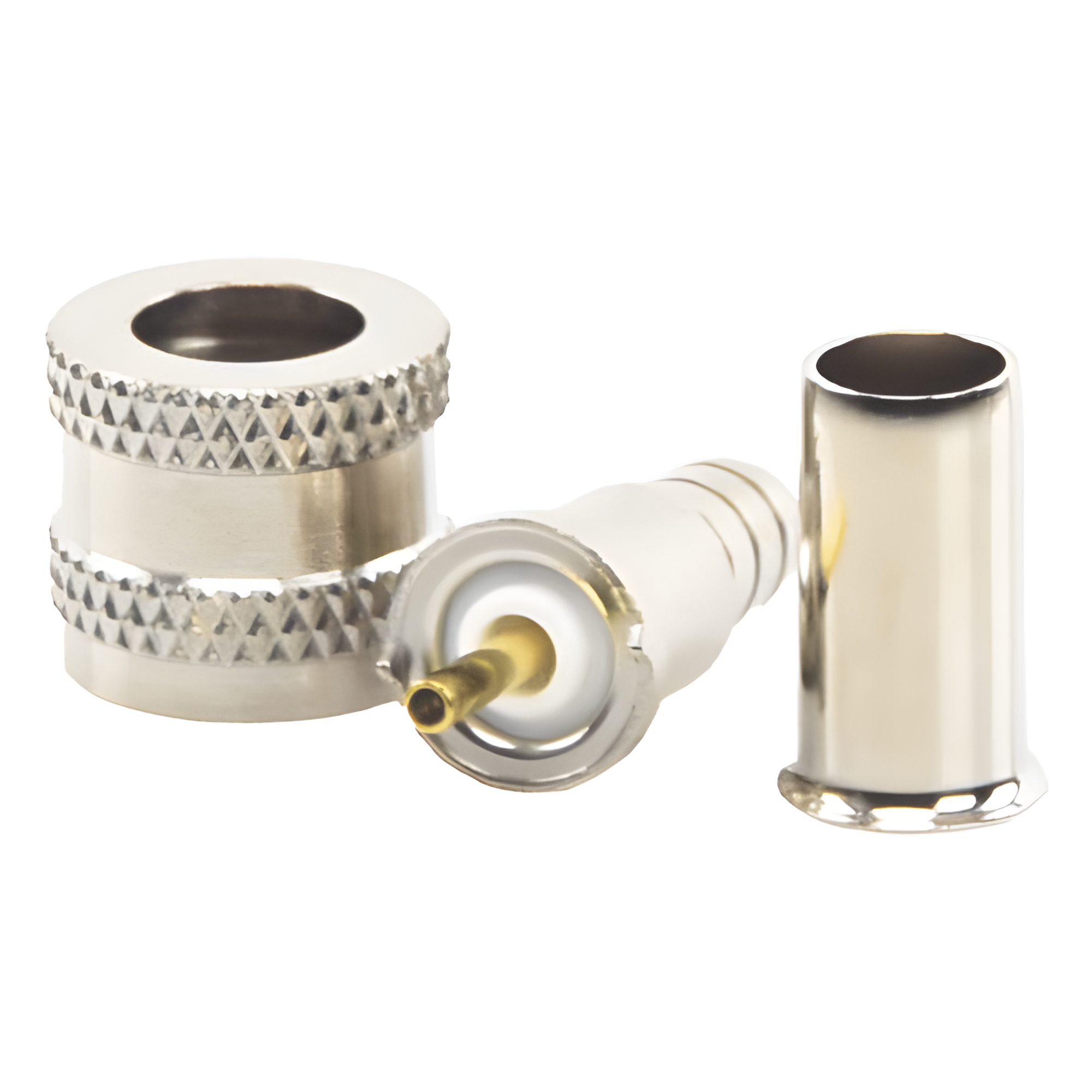 Conector Mini UHF Macho / 50 Ohm / Anillo Plegable / RG-58/U, RG-142/U / Níquel, Oro, Delrin — RF INDUSTRIES,LTD · SKU RFU-600-1