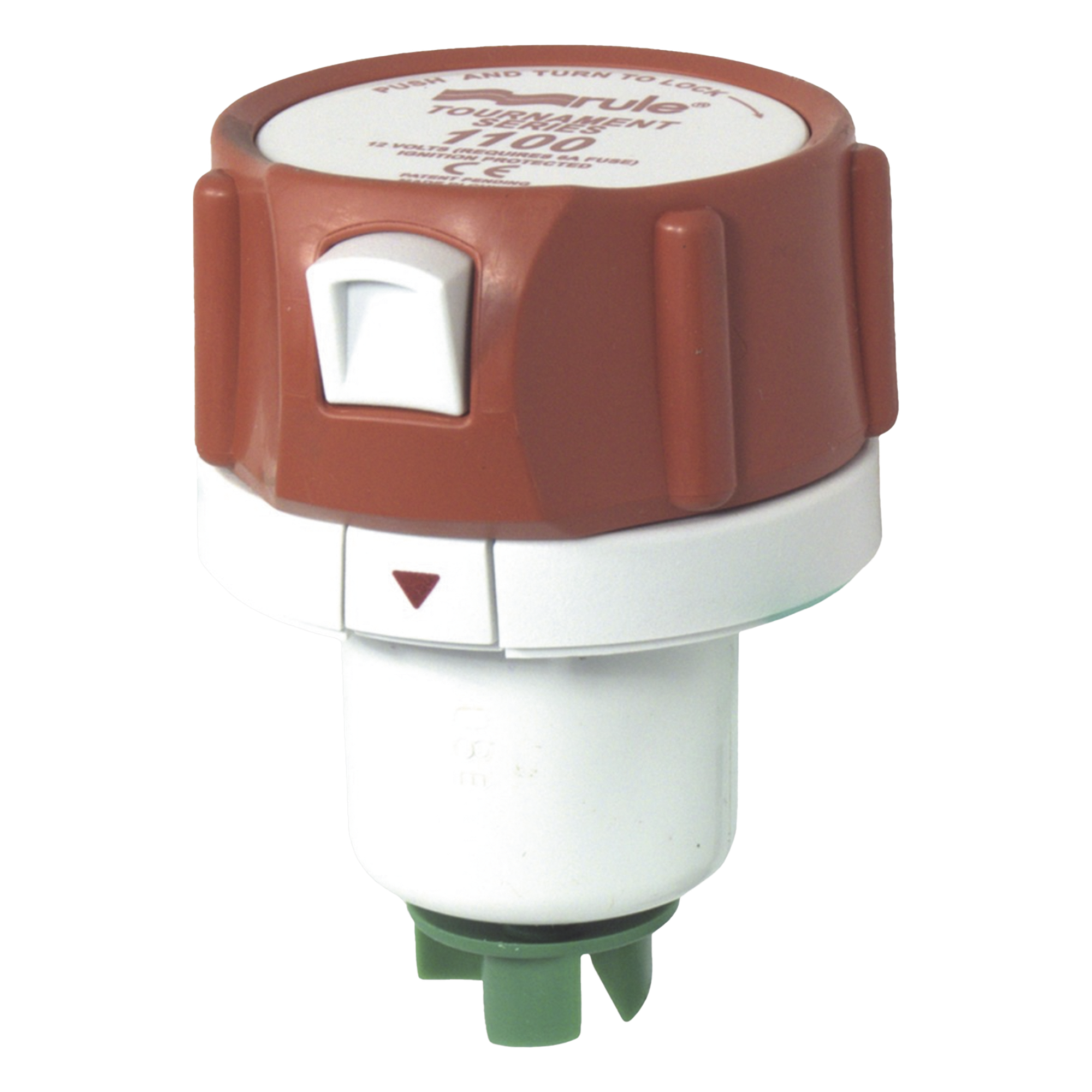 Bomba sumergible / 1100 GPH (4162 LPH) / 12V DC / 6A fusible / 0.34 kg / 3.6 ft cúbicos por hora — RULE · SKU 47DR