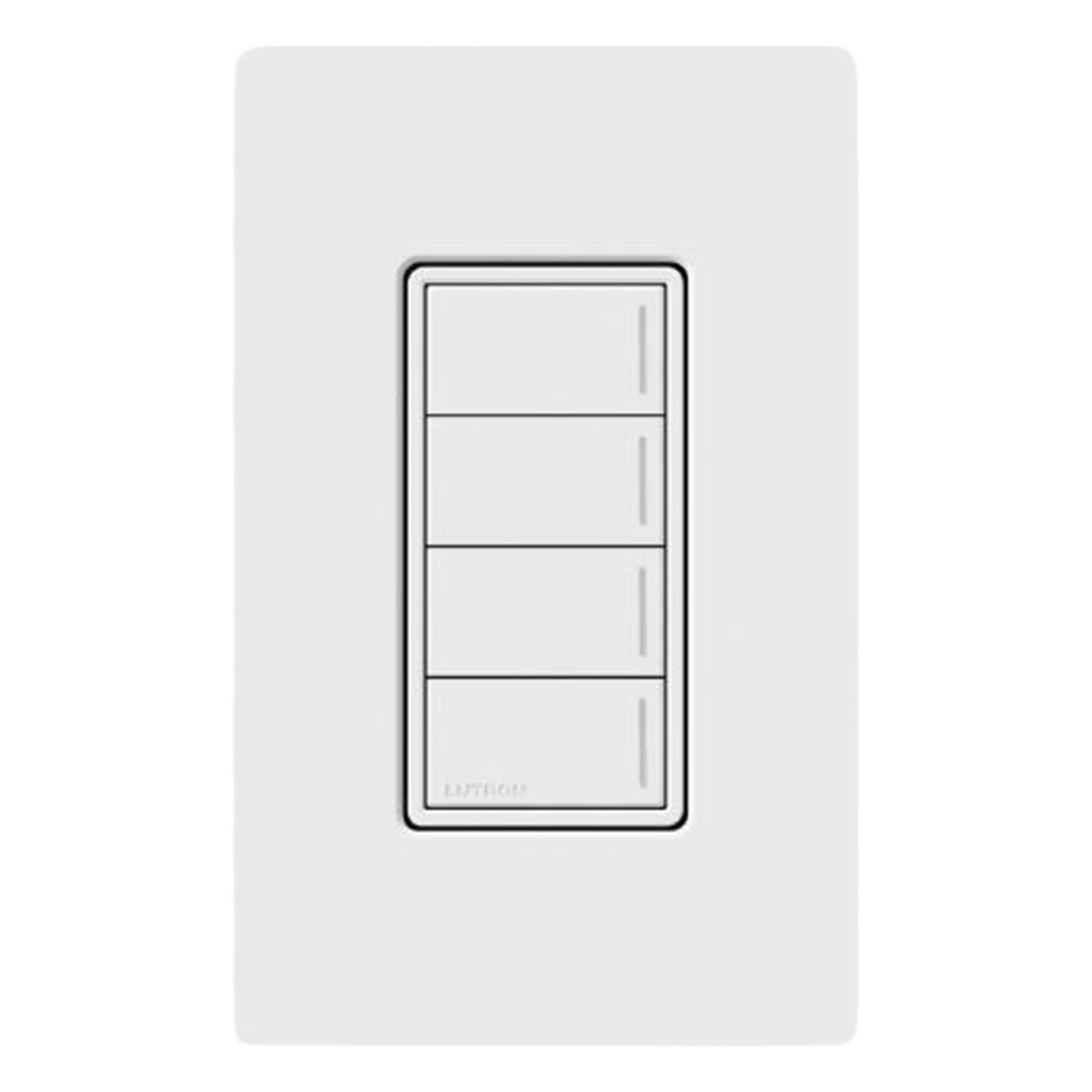 Teclado de Escenas / 4 Botones Programables / RF Clear Connect 2.4 GHz / Alcance 22.8 m (74.8 ft) / 120-277 V~ / Control de Iluminación y Persianas — LUTRON RADIORA 3 · SKU RRSTW4BWH