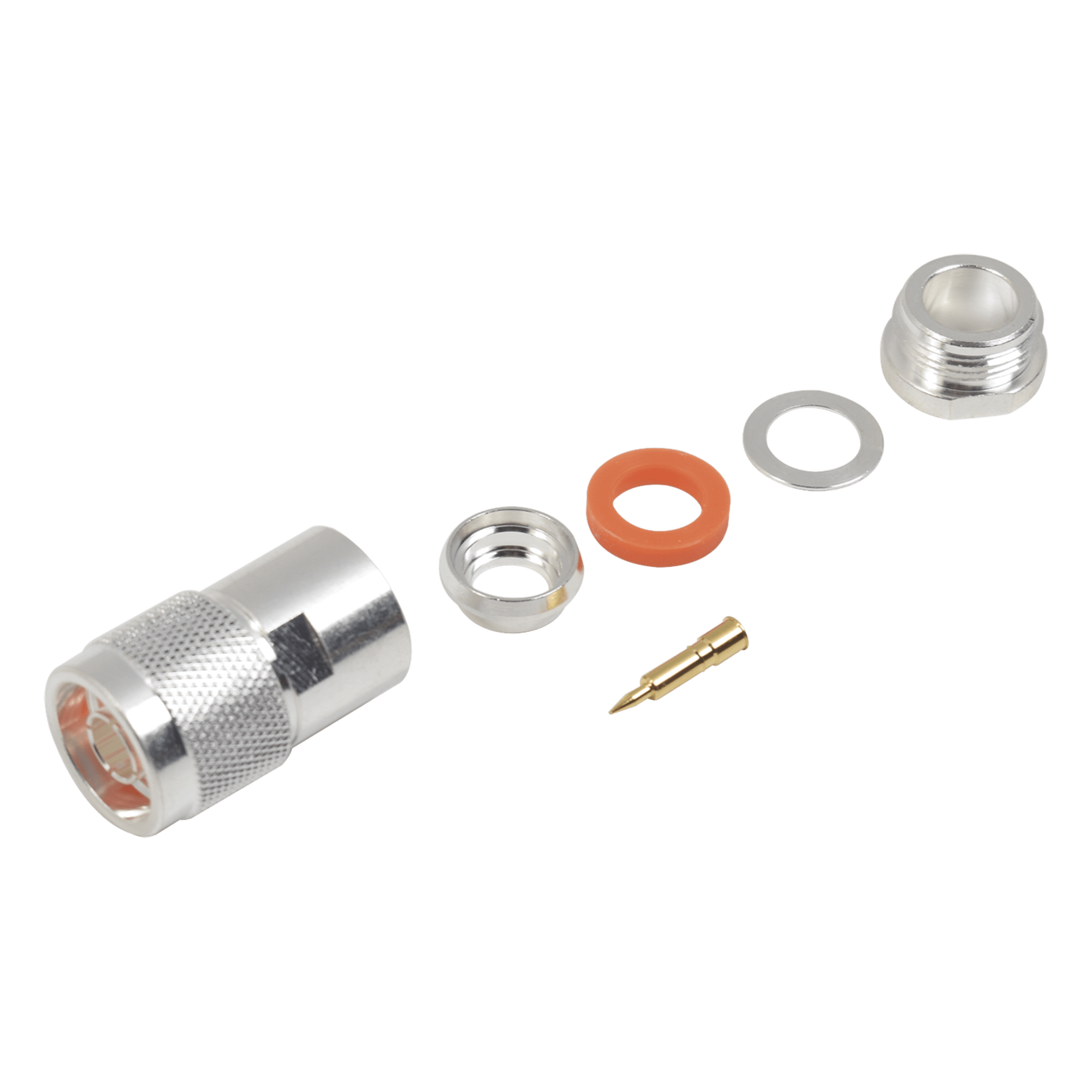 Conector Coaxial N Macho / Rosca / Cables LMR-400, 9913, RG8/U-SYS / Cuerpo Bronce Plateado / Contacto Oro / Aislante Teflón — RF INDUSTRIES,LTD · SKU RFN-1002-1SI